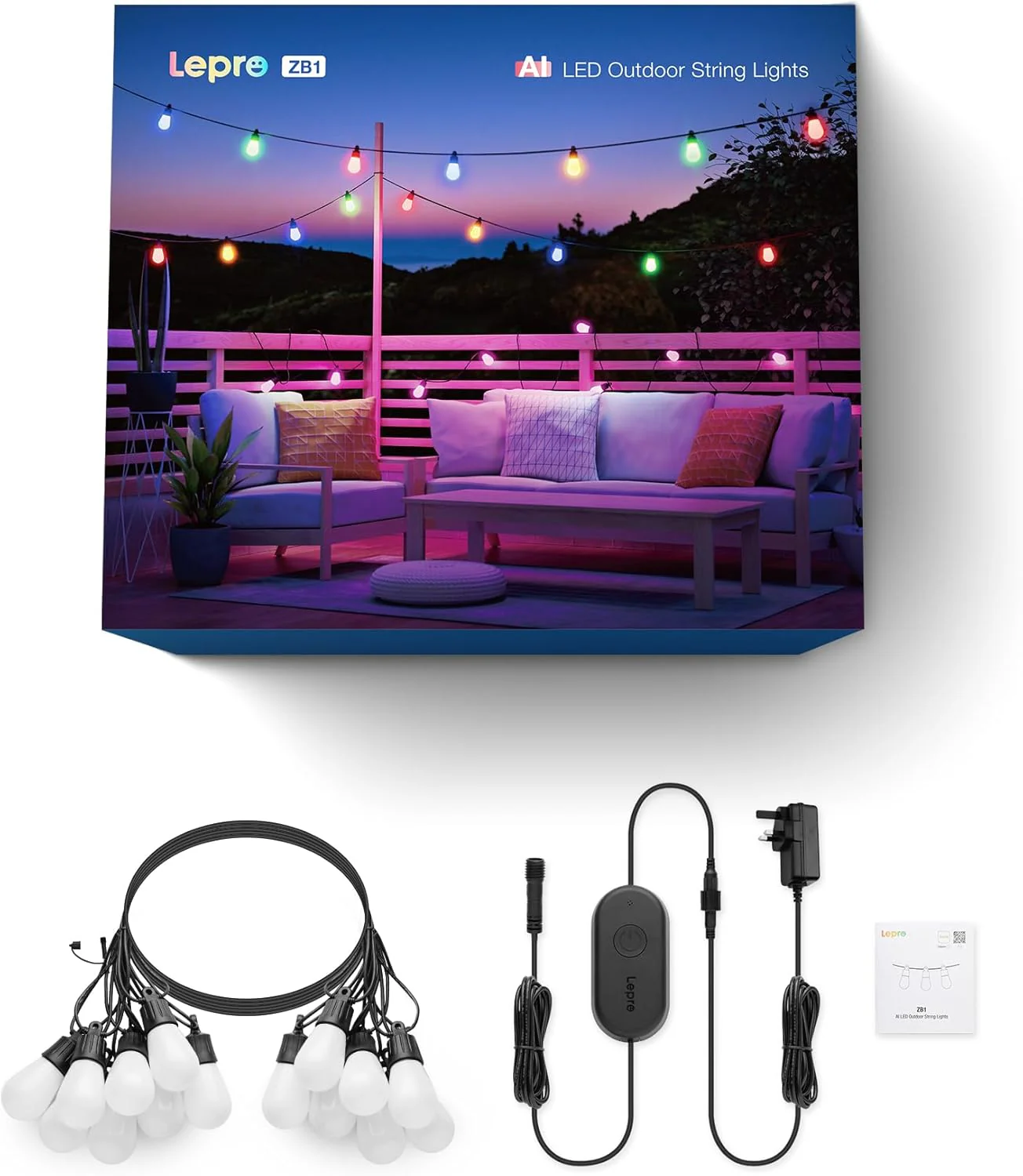Lepro AI Smart Outdoor String Lights 15m, Festoon Lights Outdoor Waterproof IP65, Warm White & RGB Colour Changing, Personalized AI Lighting Designer, Works with Alexa & Google, 2.4G WiFi - Image 9