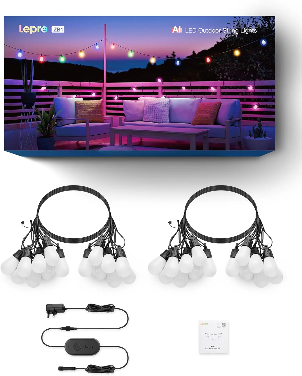 Lepro AI Smart Outdoor String Lights 30m, Festoon Lights Outdoor Waterproof IP65, Warm White & RGB Colour Changing, Personalized AI Lighting Designer, Works with Alexa & Google, 2.4G WiFi - Image 8