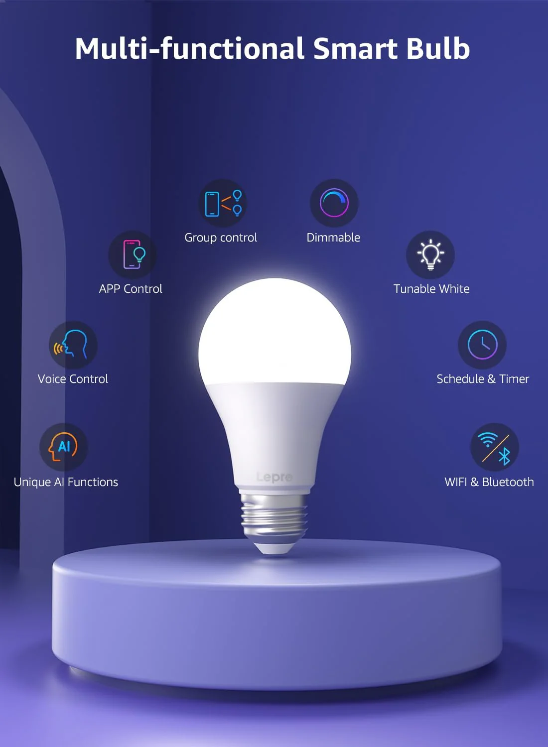 Lepro B1 AI Smart Bulb Bayonet, Music Sync B22 WiFi Bulbs, Voice Control, AI Lighting Design Assistant, Bluetooth Colour Changing Light Bulb,Work with Alexa & Google Assistant,RGBCCT Dimmable,4 Packs - Image 10