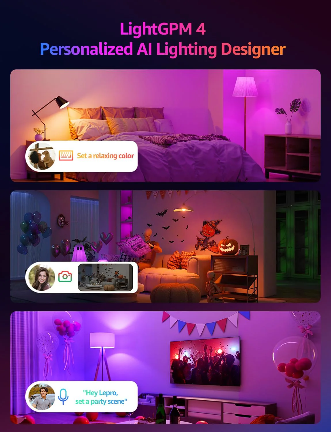 Lepro B2 AI Smart Bulb E27, 1100LM Music Sync Bluetooth & WiFi Bulb, Voice Control Screw Light Bulbs, AI Lighting Design Assistant, Colour Changing Bulb, Work with Alexa & Google Assistant, 2 Packs - Image 2