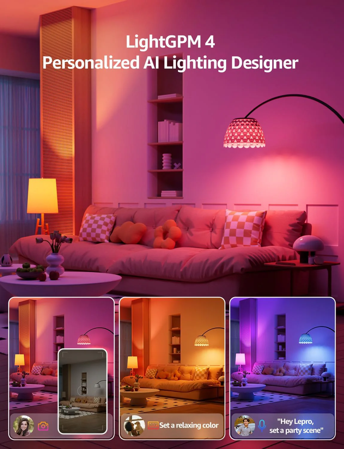 Lepro B2 AI Smart Bulb E27, 1100LM Music Sync Bluetooth & WiFi Bulb, Voice Control Screw Light Bulbs, RGBCCT, AI Lighting Design Assistant, Colour Changing Bulb, Work with Alexa & Google Assistant - Image 3