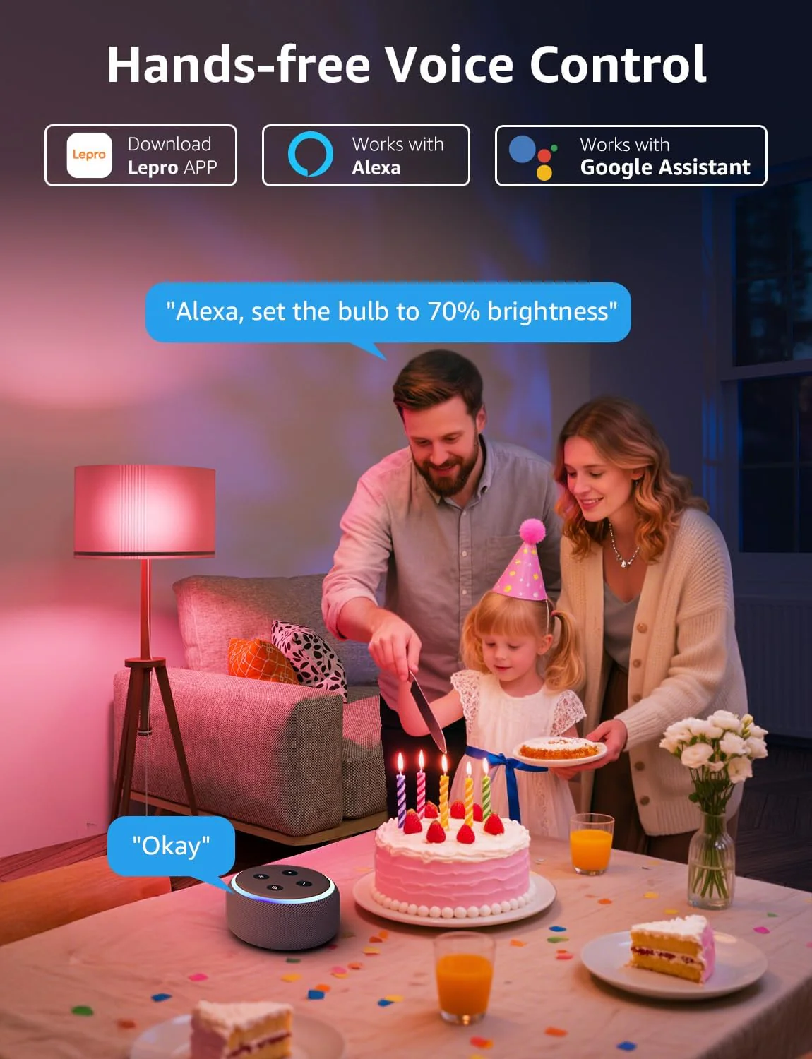Lepro B22 AI Smart Bulb, 1521LM Smart Light Bulb, 12W(100W), Schedule & Timer, Energy Saving, 16 Million Colors, Work with Alexa & Google Assistant, Personalized AI Lighting Designer - Image 6