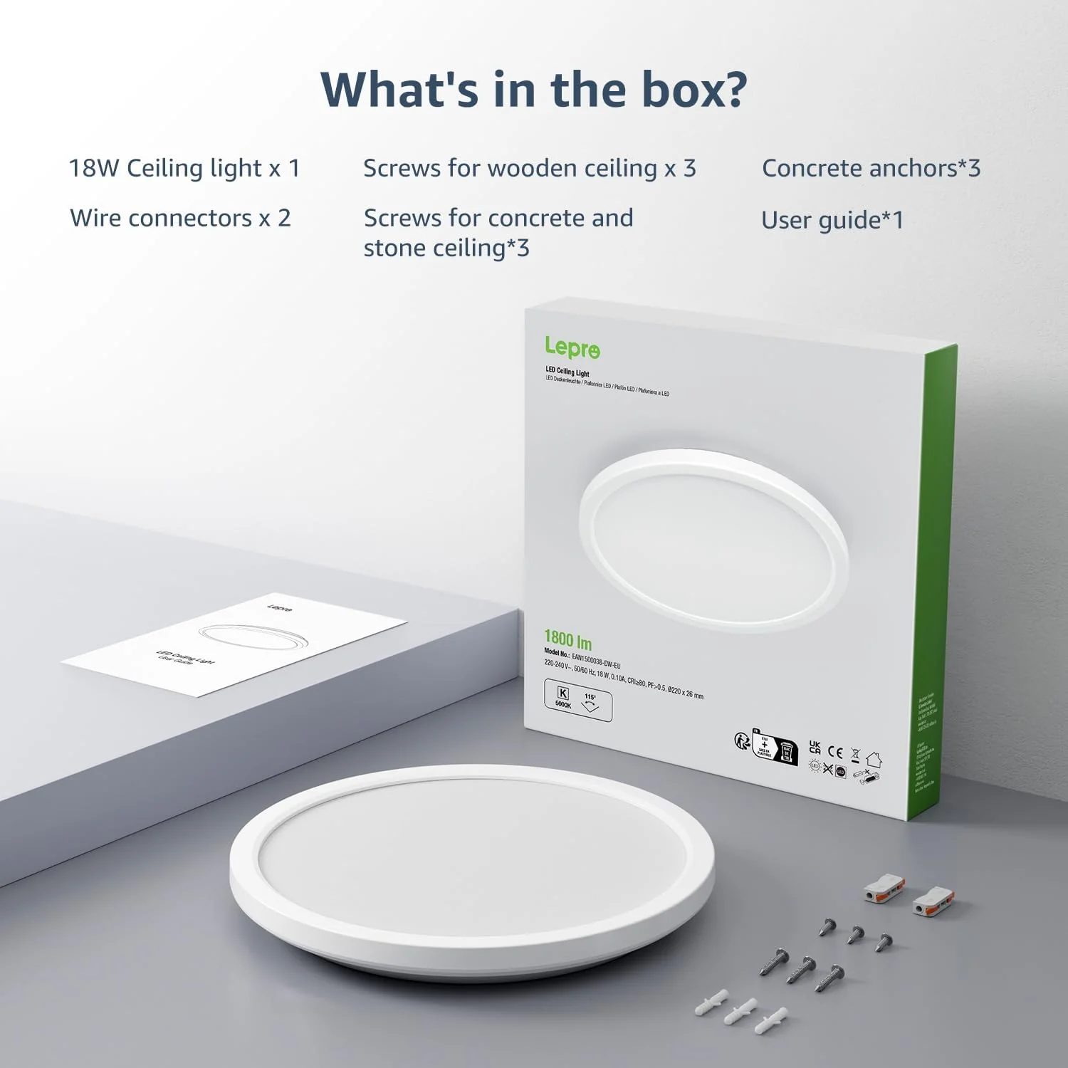 Lepro Bathroom Light, 18W 1800lm LED Ceiling Light, Waterproof IP44, 2.6cm Ultra-thin, 5000K, Round, Modern Flush Ceiling Lighting for Bathroom, Kitchen, Bedroom, Hallway, Utility Room and More, Ø22cm - Image 8