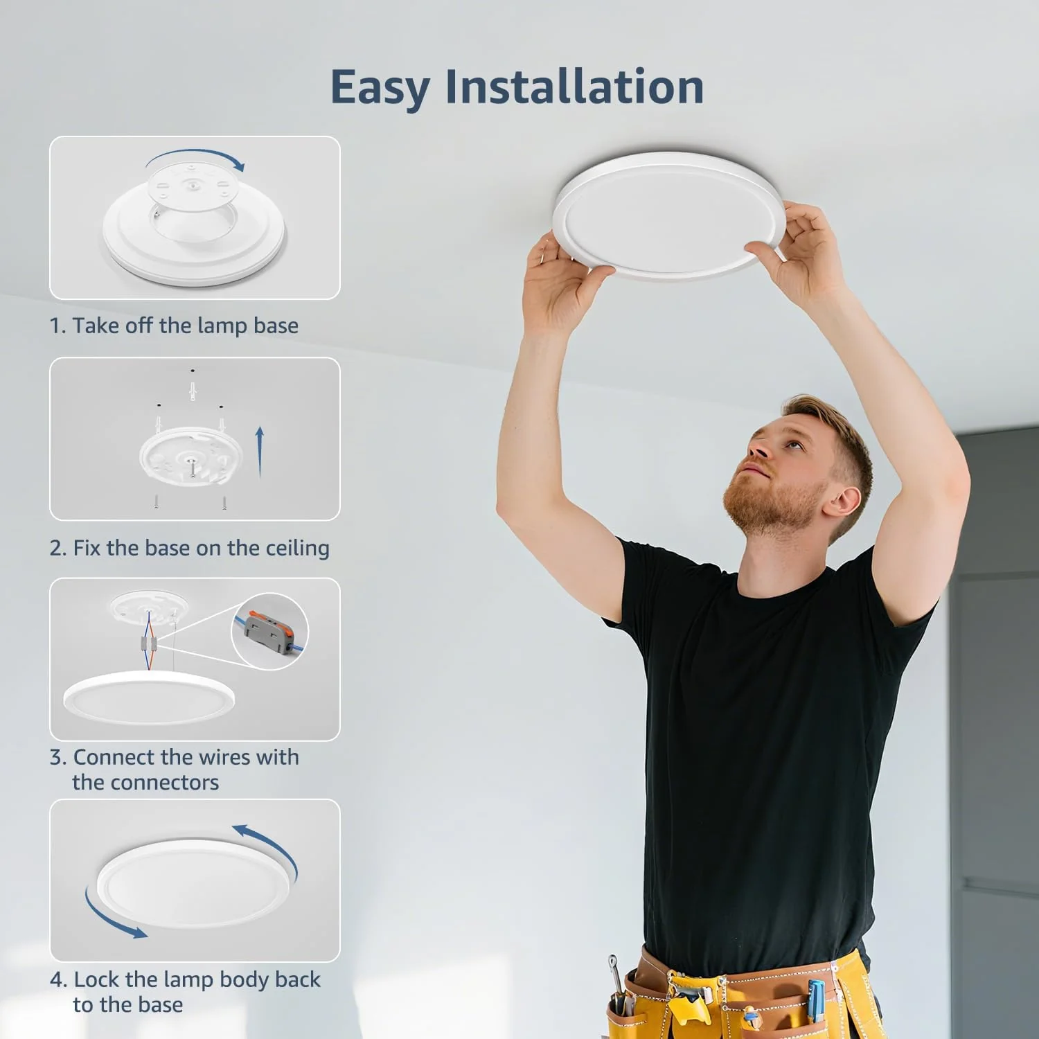 Lepro Bathroom Light, 18W 1800lm LED Ceiling Light, Waterproof IP44, 2.6cm Ultra-thin, 5000K, Round, Modern Flush Ceiling Lighting for Bathroom, Kitchen, Bedroom, Hallway, Utility Room, Ø22cm, 4 Packs - Image 8