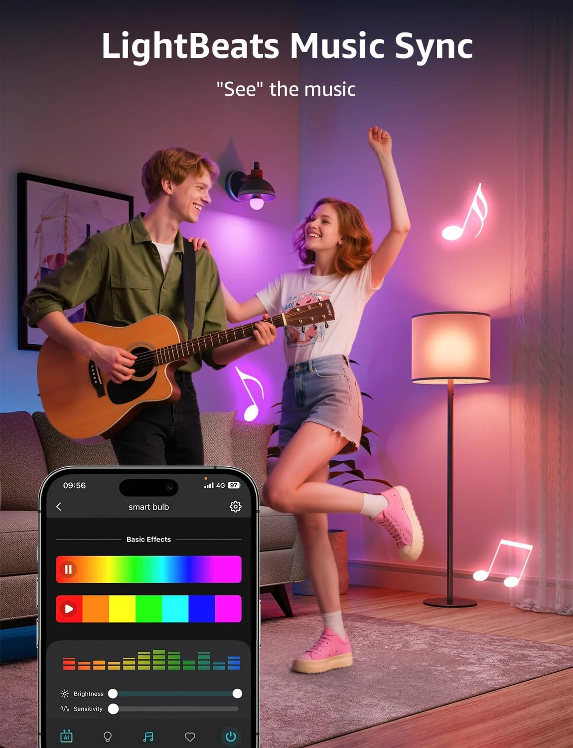 Lepro BP1 AI Smart Bulb E14, Voice Control Bluetooth & WiFi Bulb, Music Sync Small Screw Bulb, Colour Changing Light Bulb, LLM AI Lighting Design Assistant, Work with Alexa & Google Assistant, 4 Packs - Image 6