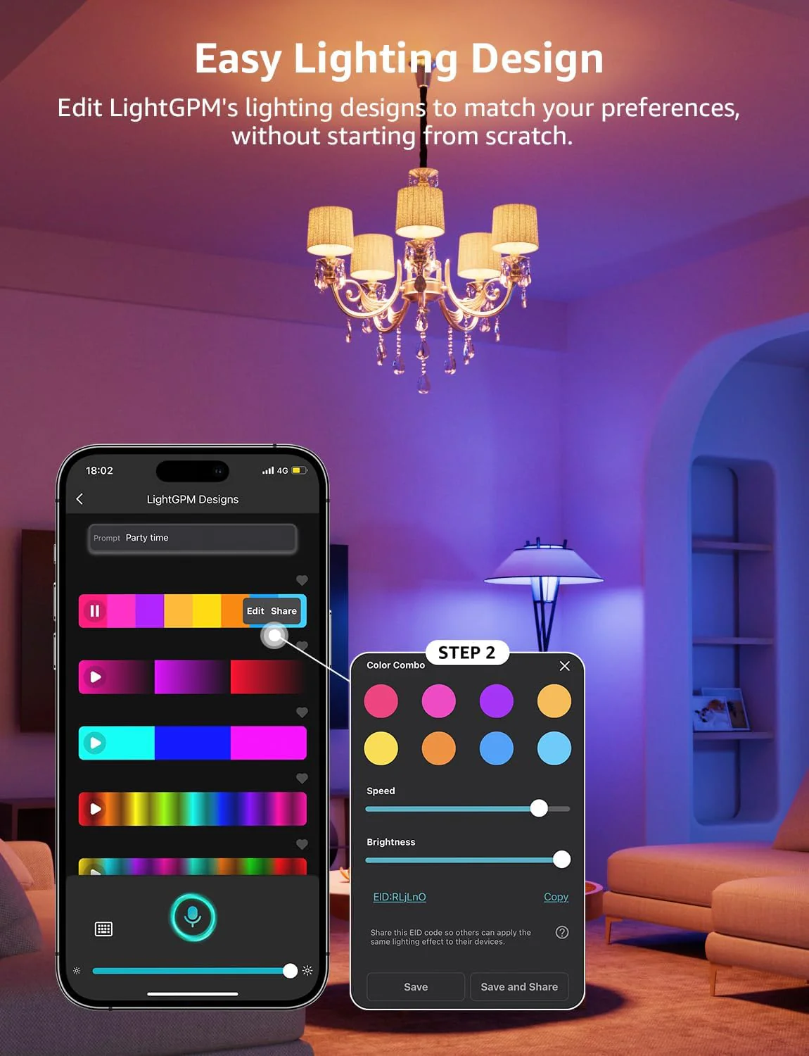 Lepro BP1 AI Smart Bulb E14, Music Sync WiFi Bulb, Voice Control, Bluetooth Colour Changing Bulb, LLM AI Lighting Design Assistant, Dimmable Golf Ball Bulb, Work with Alexa & Google Assistant, 2 Packs - Image 7