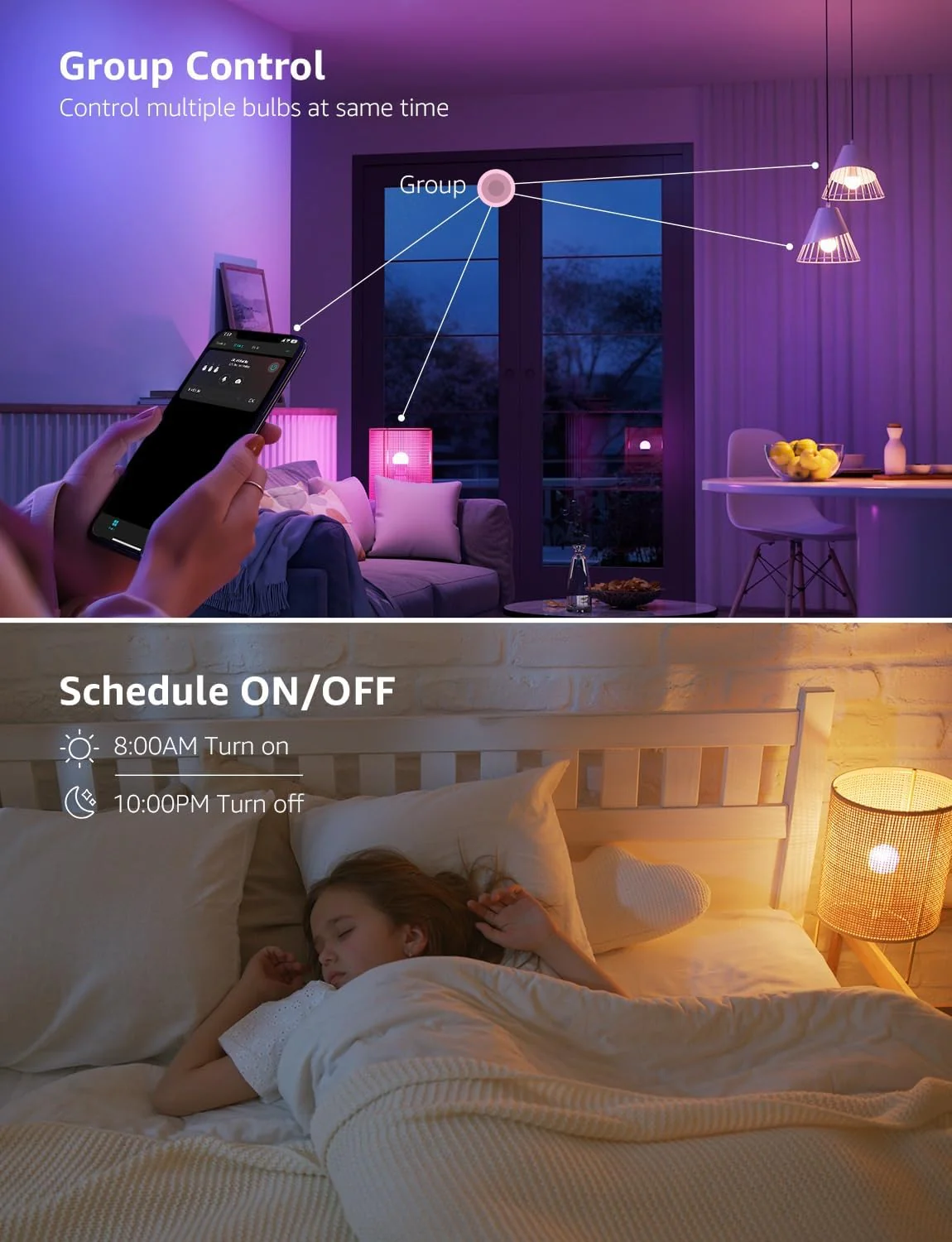 Lepro BP1 AI Smart Bulb E14, Music Sync WiFi Bulb, Voice Control, Bluetooth Colour Changing Bulb, LLM AI Lighting Design Assistant, Dimmable Golf Ball Bulb, Work with Alexa & Google Assistant, 2 Packs - Image 8