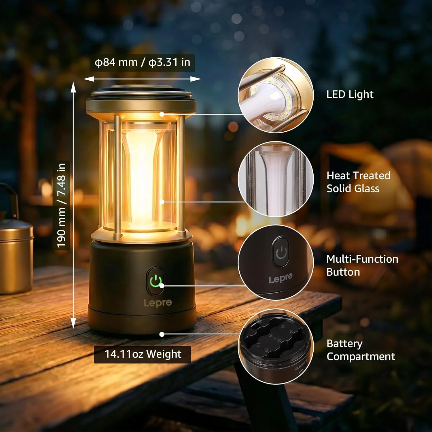 Lepro Camping Lantern, 1100 Lumen Camping Light Battery Powered, Dimmable 5 Modes, Warm White & Cool Light, AA Battery Lantern for Power Cuts, Tents, Fishing, Emergency (AA Batteries Not Included) - Image 5