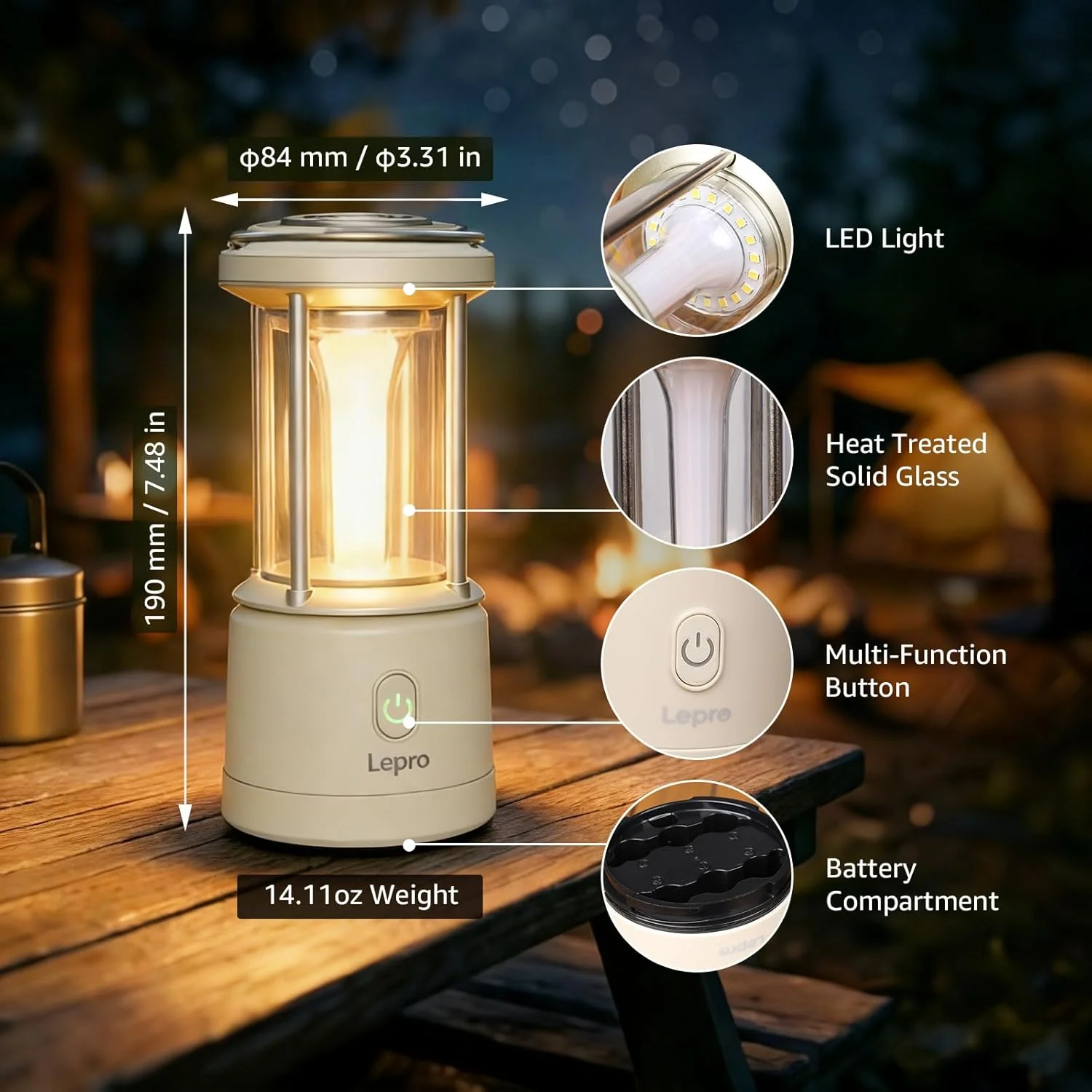Lepro White Camping Lantern, 1100 Lumen Camping Light Battery Powered, Dimmable 5 Modes, Warm White & Cool Light, AA Battery Lantern for Power Cuts, Tents, Fishing, Emergency (AA Batteries Not Included) - Image 5
