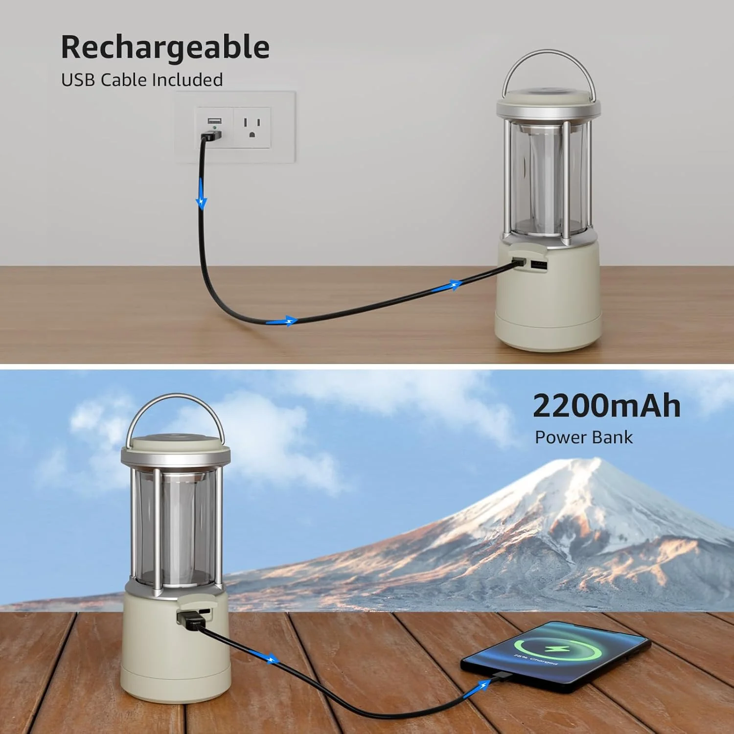 Lepro White Camping Lantern, 2000 Lumen Camping Light Reachargeable or AA Battery Powered, Dimmable 5 Modes, Warm White & Cool Light, Rechargeable Lantern for Power Cuts, Tents, Fishing, Storm, Emergency - Image 5