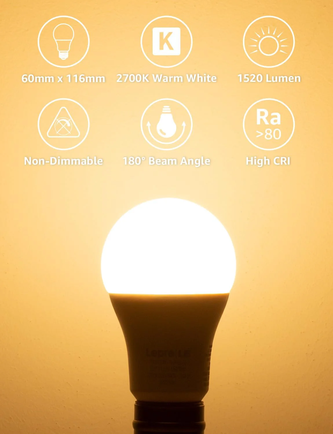 Lepro E27 Screw Bulbs 100W Equivalent, Warm White 2700K E27 LED Bulb, 13W 1520LM Edison Screw LED Light Bulb Super Bright, Energy Saving Light Bulbs, Non Dimmable, Pack of 12 - Image 2