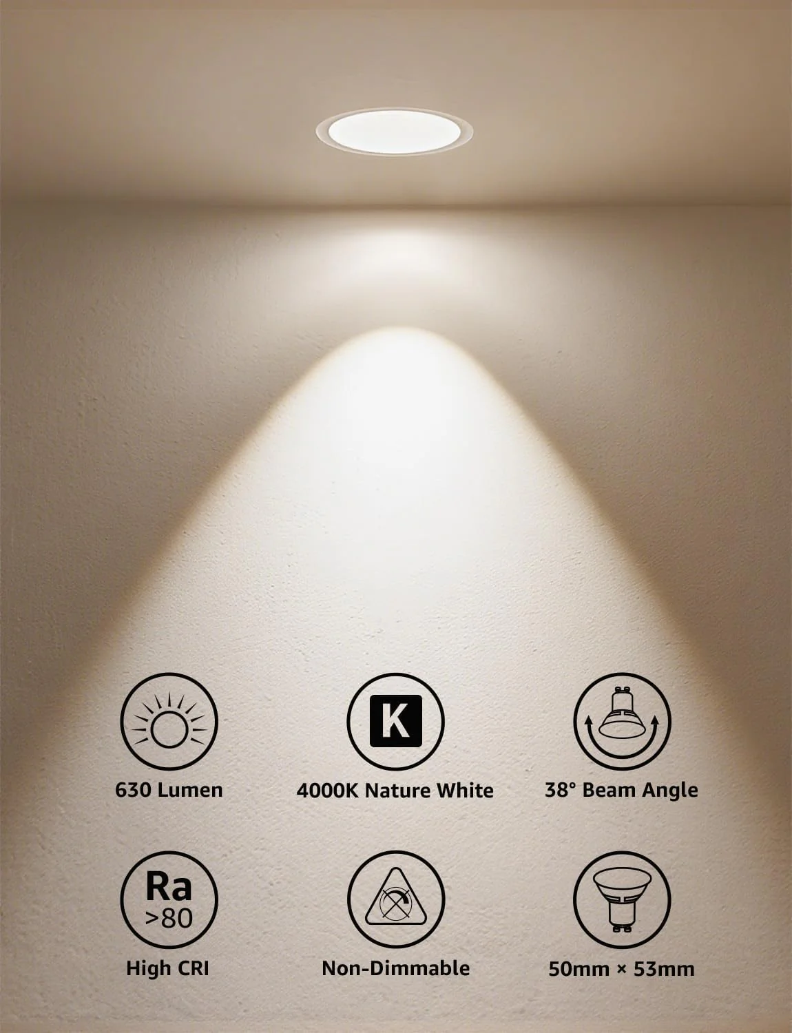 Lepro GU10 LED Bulbs, 4000K Neutral White, 630LM, 6W (80W Equivalent), 38¡« Beam Angle, Energy Saving Spotlight Bulbs, Non-Dimmable, 8 Packs - Image 2