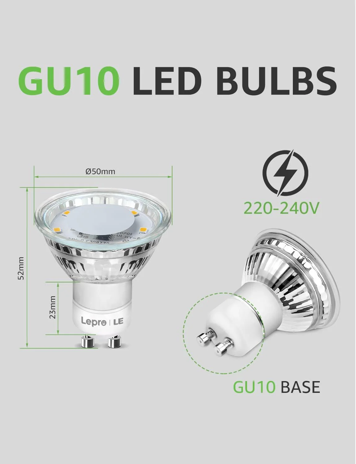 Lepro GU10 LED Bulbs, Cool White 5000K, 50W Halogen Spotlight Equivalent, 4W 325lm Energy Saving GU10 LED Light Bulbs, 100° Wide Beam, Non-dimmable, Pack of 10 - Image 4