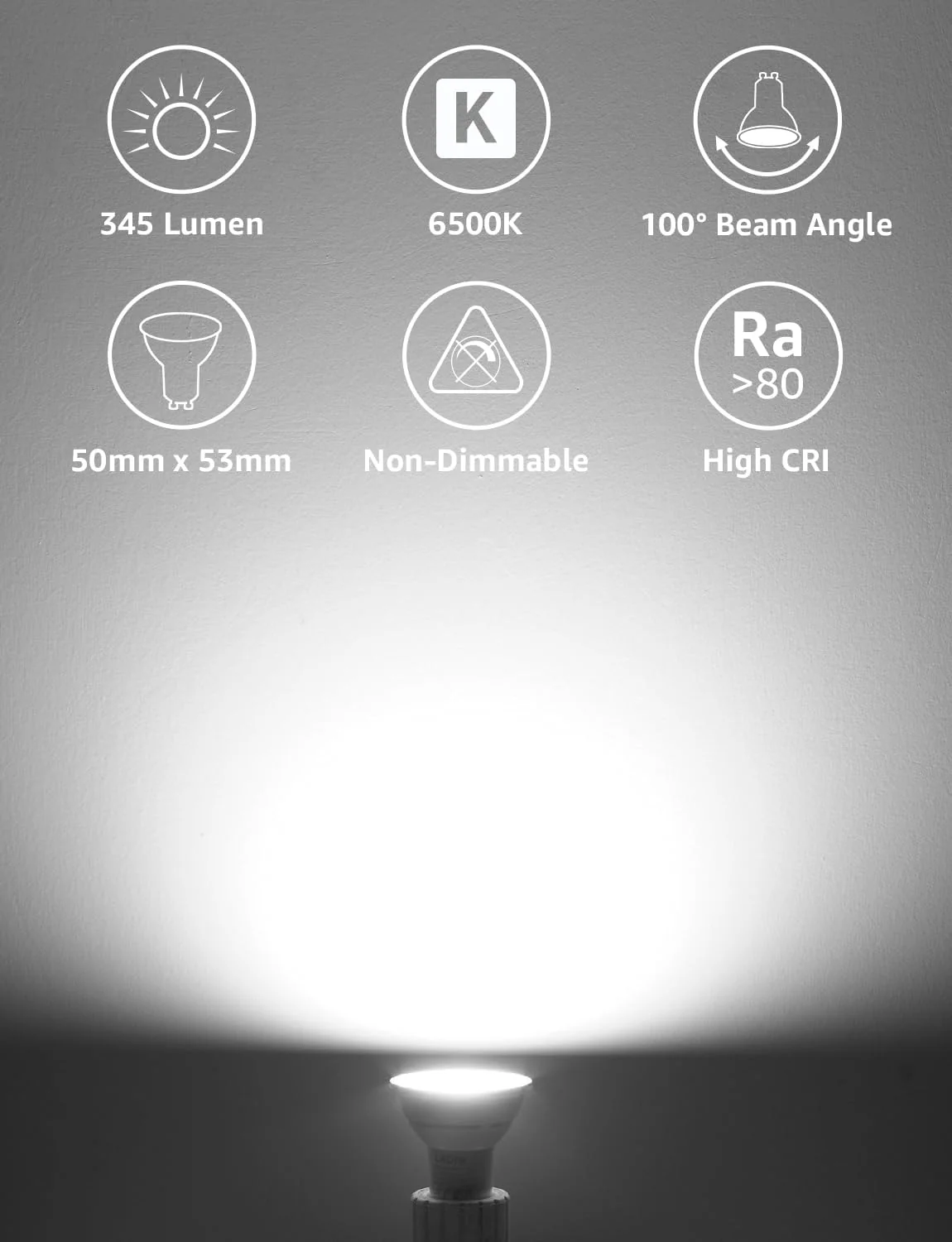 Lepro GU10 LED Bulbs, Cool White 6500K, 4.5W 345lm Daylight Led Bulbs, No Flickering, 50W Halogen Bulb Equivalent, Non-dimmable Energy Saving Light Bulbs, 100° Wide Beam, 10 Packs - Image 2