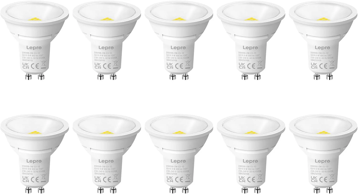 Lepro GU10 LED Bulbs, Cool White 6500K, 800LM, 8W (65W Equivalent), 100¡« Wide Beam Angle, Energy Saving LED Spotlight Bulbs, Non-Dimmable, Pack of 10