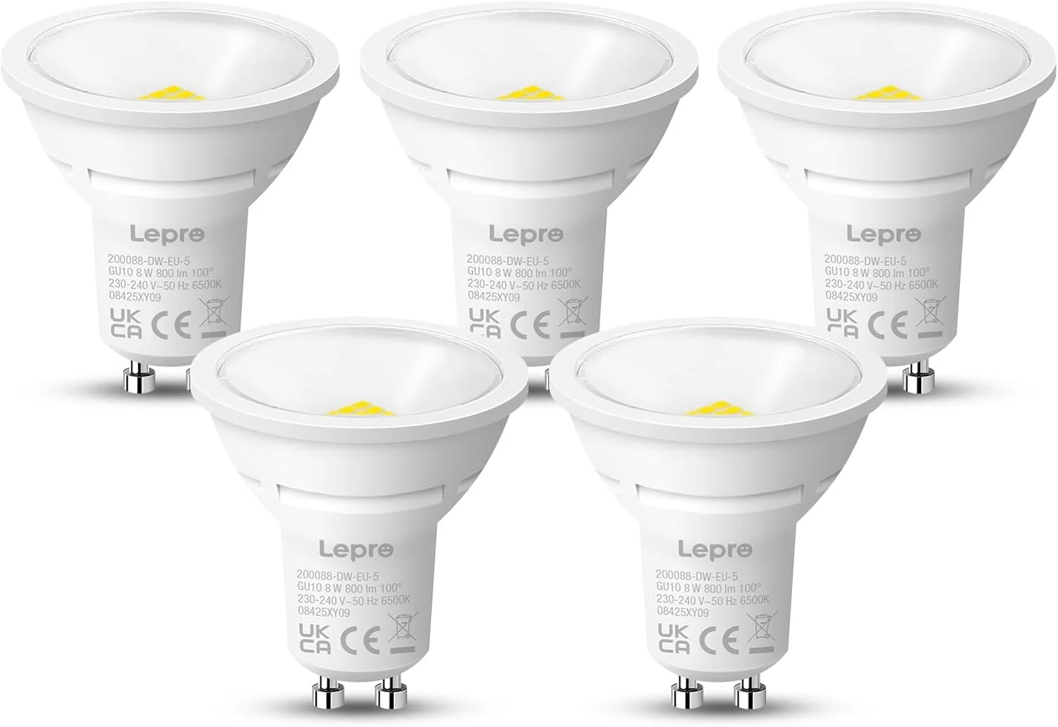 Lepro GU10 LED Bulbs, Cool White 6500K, 800LM Bright GU10 Lightbulbs, 8W (65W Equivalent), 100¡« Wide Beam Angle, Energy Saving LED Spotlight Bulbs, Non-Dimmable, Pack of 5