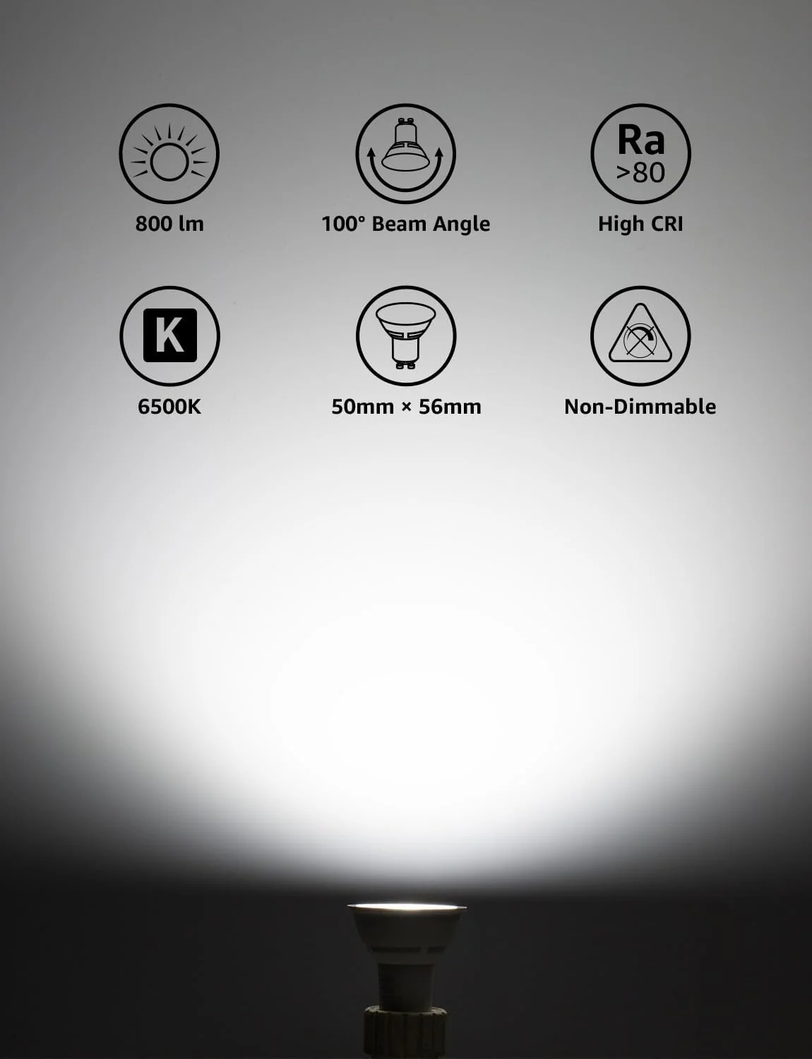 Lepro GU10 LED Bulbs, Cool White 6500K, 800LM Bright GU10 Lightbulbs, 8W (65W Equivalent), 100¡« Wide Beam Angle, Energy Saving LED Spotlight Bulbs, Non-Dimmable, Pack of 5 - Image 2