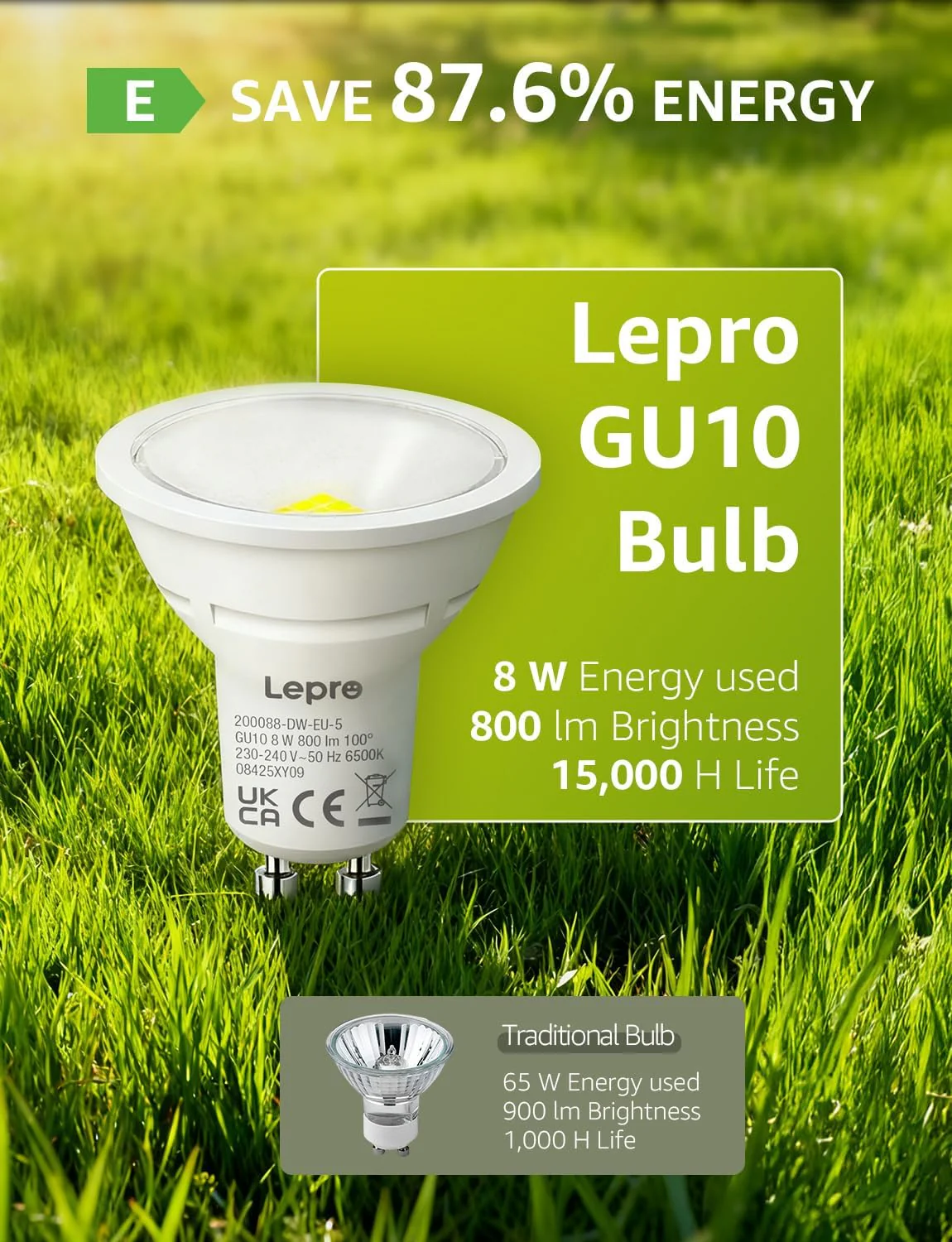 Lepro GU10 LED Bulbs, Cool White 6500K, 800LM Bright GU10 Lightbulbs, 8W (65W Equivalent), 100¡« Wide Beam Angle, Energy Saving LED Spotlight Bulbs, Non-Dimmable, Pack of 5 - Image 4