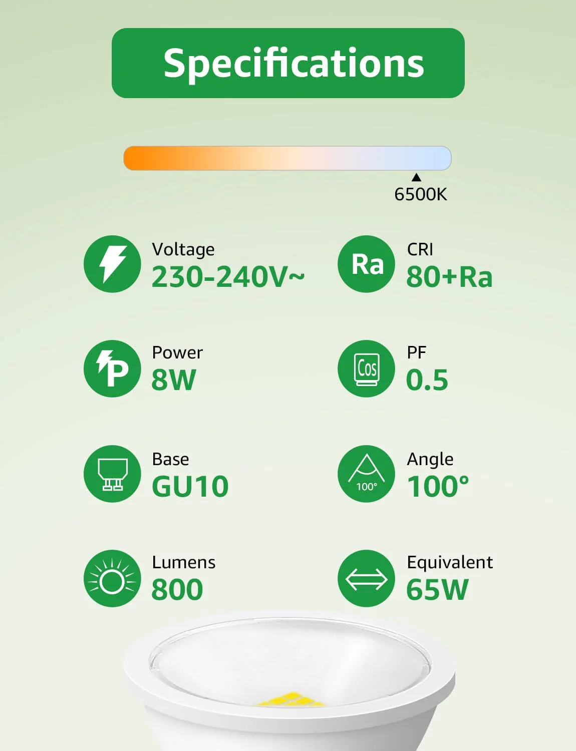 Lepro GU10 LED Bulbs, Cool White 6500K, 800LM Bright GU10 Lightbulbs, 8W (65W Equivalent), 100¡« Wide Beam Angle, Energy Saving LED Spotlight Bulbs, Non-Dimmable, Pack of 5 - Image 5