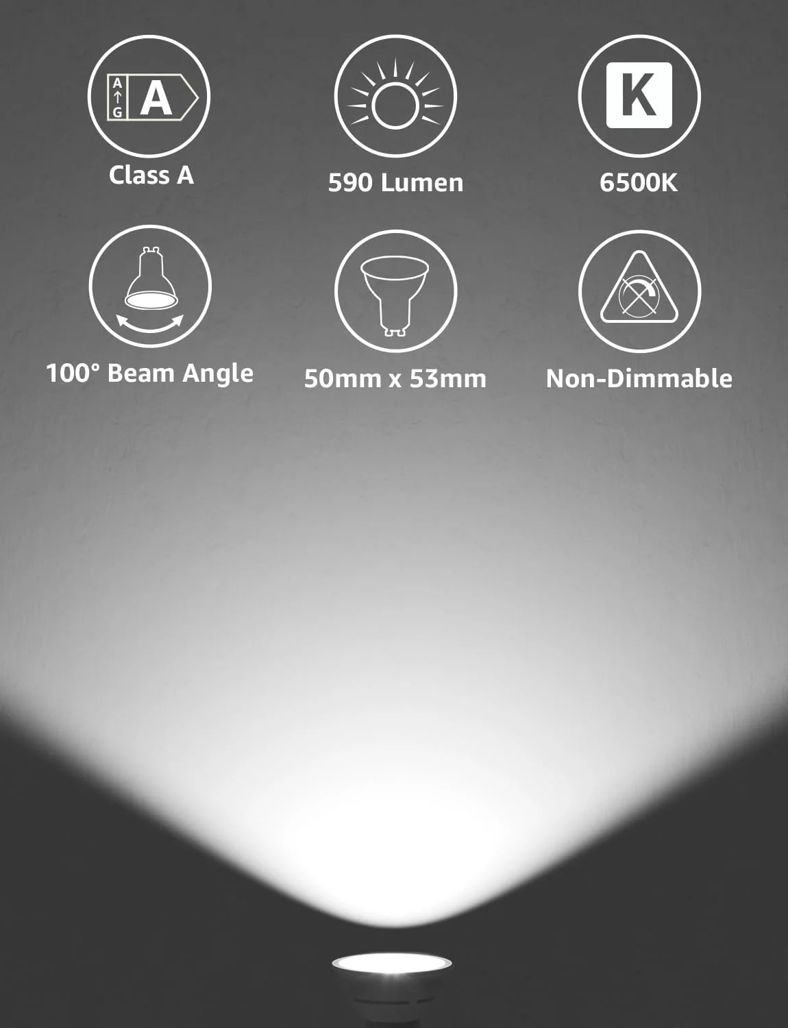 Lepro GU10 LED Bulbs, Cool White 6500K, A Energy Class, 590LM, 3.3W (50W Equivalent), 100¡« Wide Beam Angle, 50000H Long Life, Energy Saving LED Spotlight Bulb, Non-Dimmable, Pack of 5 - Image 2