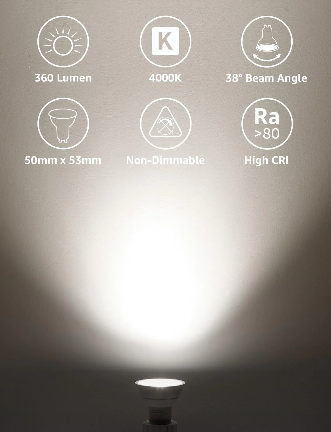 Lepro GU10 LED Bulbs, Neutral White 4000K, A Energy Class, 360LM, 2W (50W Equivalent), 38¡« Beam Angle, 50000H Long Life, 96% Energy Saving Spotlight Bulb, Non-Dimmable, 2 Packs - Image 2