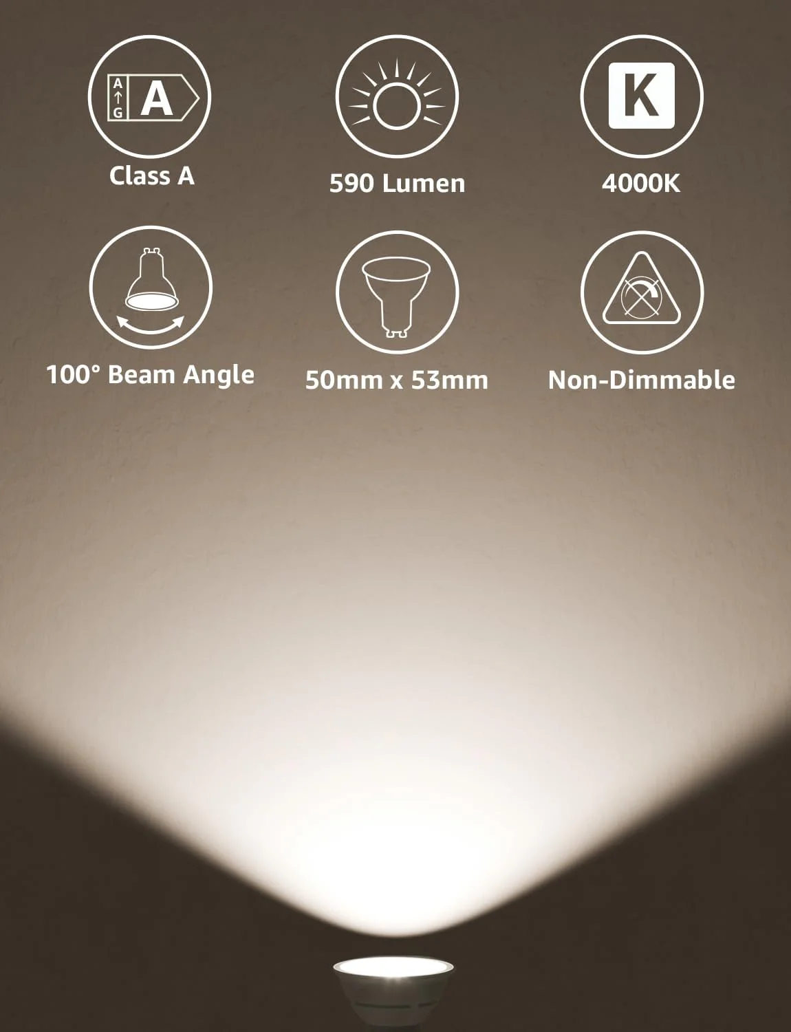 Lepro GU10 LED Bulbs, Neutral White 4000K, A Energy Class, 590LM, 3.3W (50W Equivalent), 100¡« Wide Beam Angle, 50000H Long Life, Energy Saving LED Spotlight Bulb, Non-Dimmable, Pack of 5 - Image 2