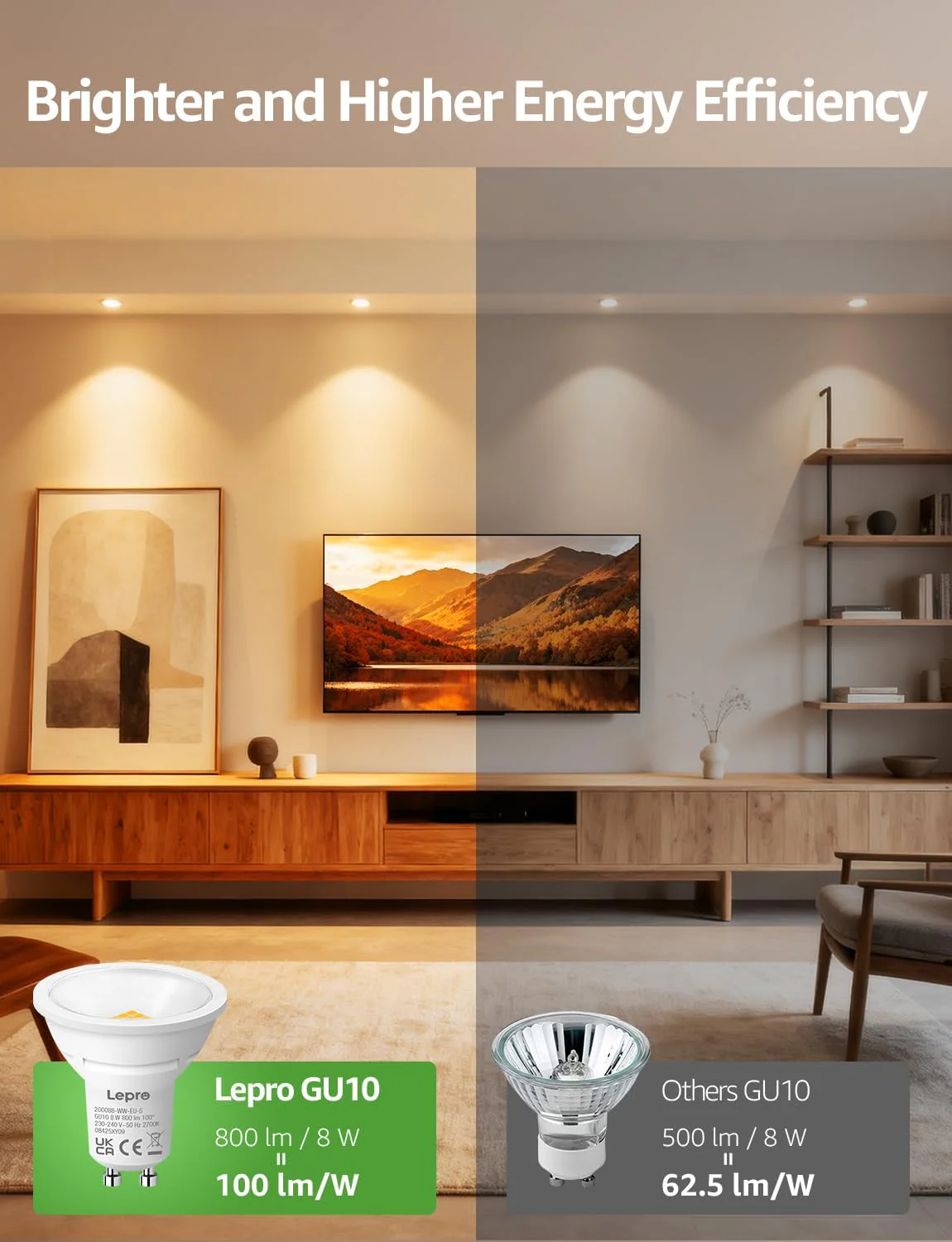 Lepro GU10 LED Bulbs, Warm White 2700K, 800LM, 8W (65W Equivalent), 100¡« Wide Beam Angle, Energy Saving LED Spotlight Bulbs, Non-Dimmable, Pack of 10 - Image 3