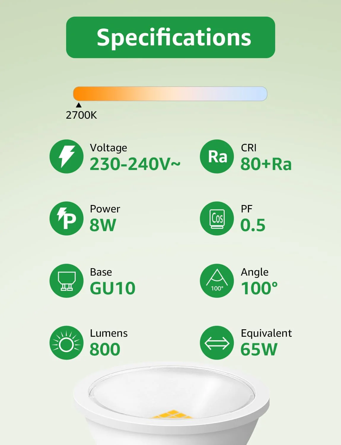 Lepro GU10 LED Bulbs, Warm White 2700K, 800LM, 8W (65W Equivalent), 100¡« Wide Beam Angle, Energy Saving LED Spotlight Bulbs, Non-Dimmable, Pack of 10 - Image 5