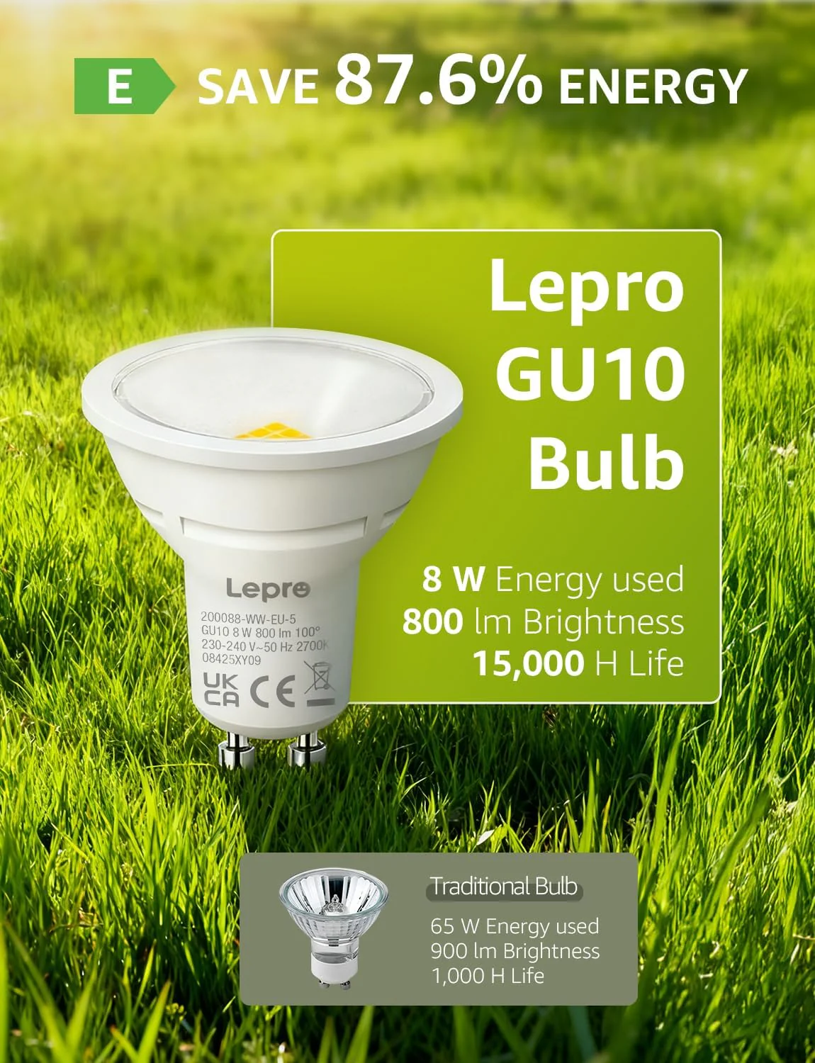 Lepro GU10 LED Bulbs, Warm White 2700K, 800LM Bright GU10 Lightbulbs, 8W (65W Equivalent), 100¡« Wide Beam Angle, Energy Saving LED Spotlight Bulbs, Non-Dimmable, Pack of 5 - Image 4