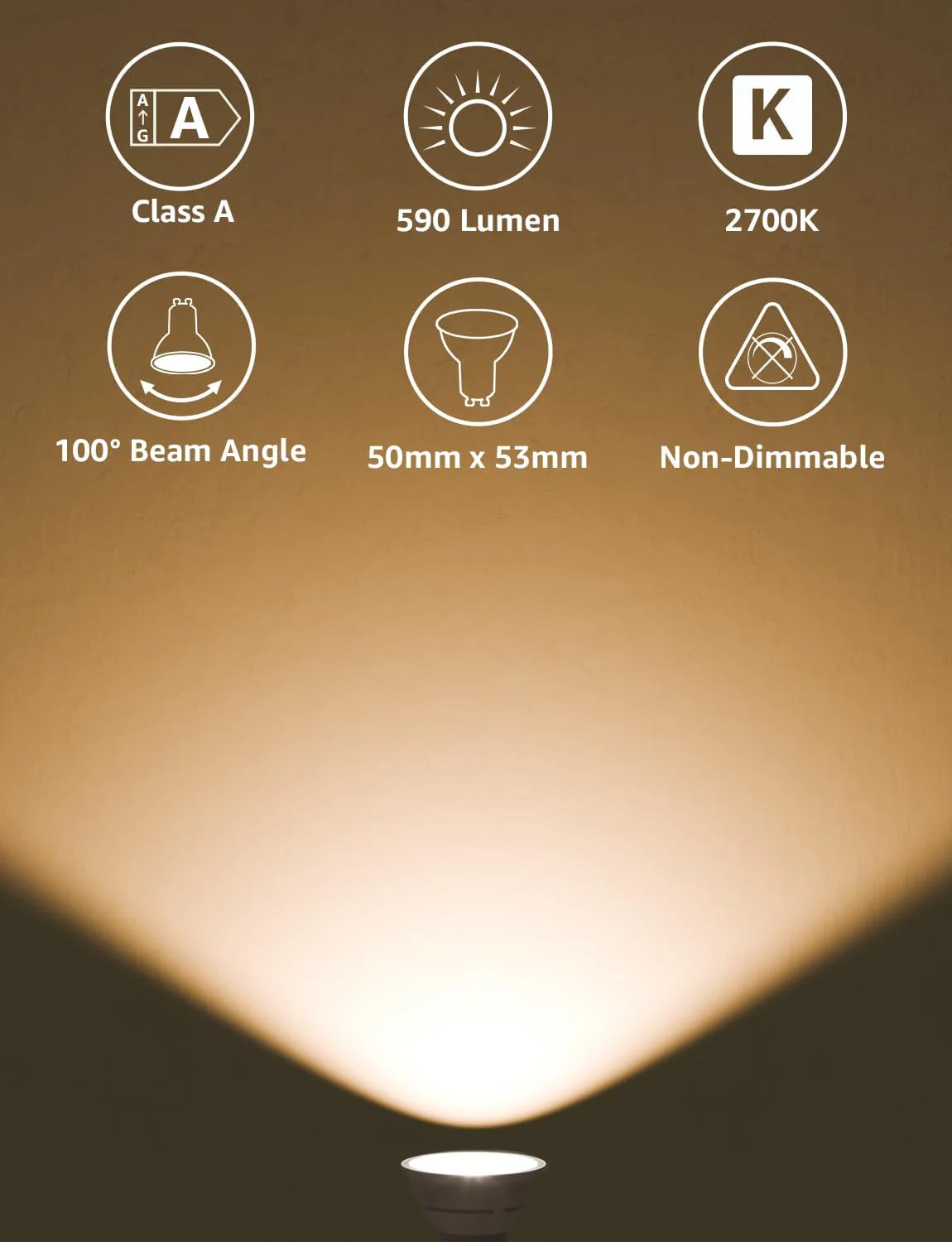 Lepro GU10 LED Bulbs, Warm White 2700K, A Energy Class, 590LM, 3.3W (50W Equivalent), 100¡« Wide Beam Angle, 50000H Long Life, Energy Saving LED Spotlight Bulb, Non-Dimmable, Pack of 10 - Image 2