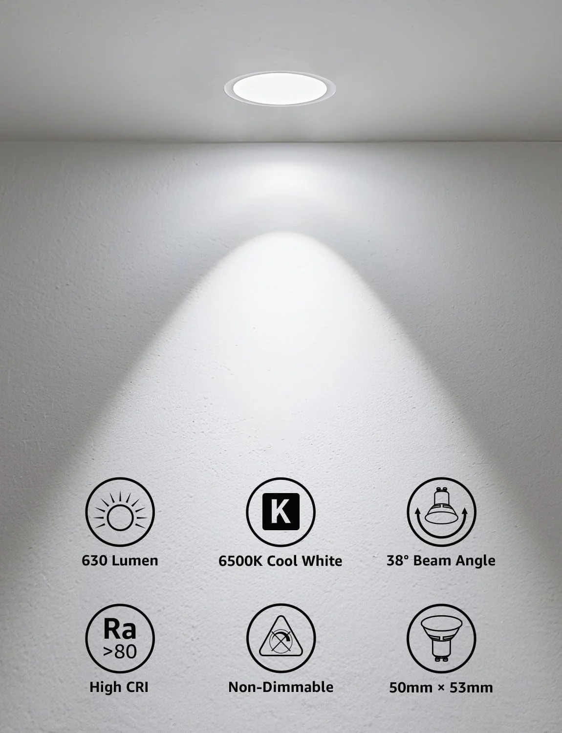 Lepro GU10 LED Spotlight Bulb, 630LM, 6W (80W Equivalent), Daylight White 6500K, 38¡« Beam Angle, Energy Saving Light Bulbs, Non-Dimmable, 4 Packs - Image 2