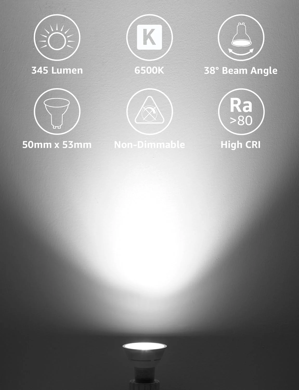 Lepro GU10 LED Spotlight Bulbs 3.6W, Cool White 6500K, 345lm, 50W Halogen Spot Light Bulbs Equivalent, Energy Saving GU10 Daylight Bulbs, No Flickering, Non-dimmable, Pack of 10 - Image 3