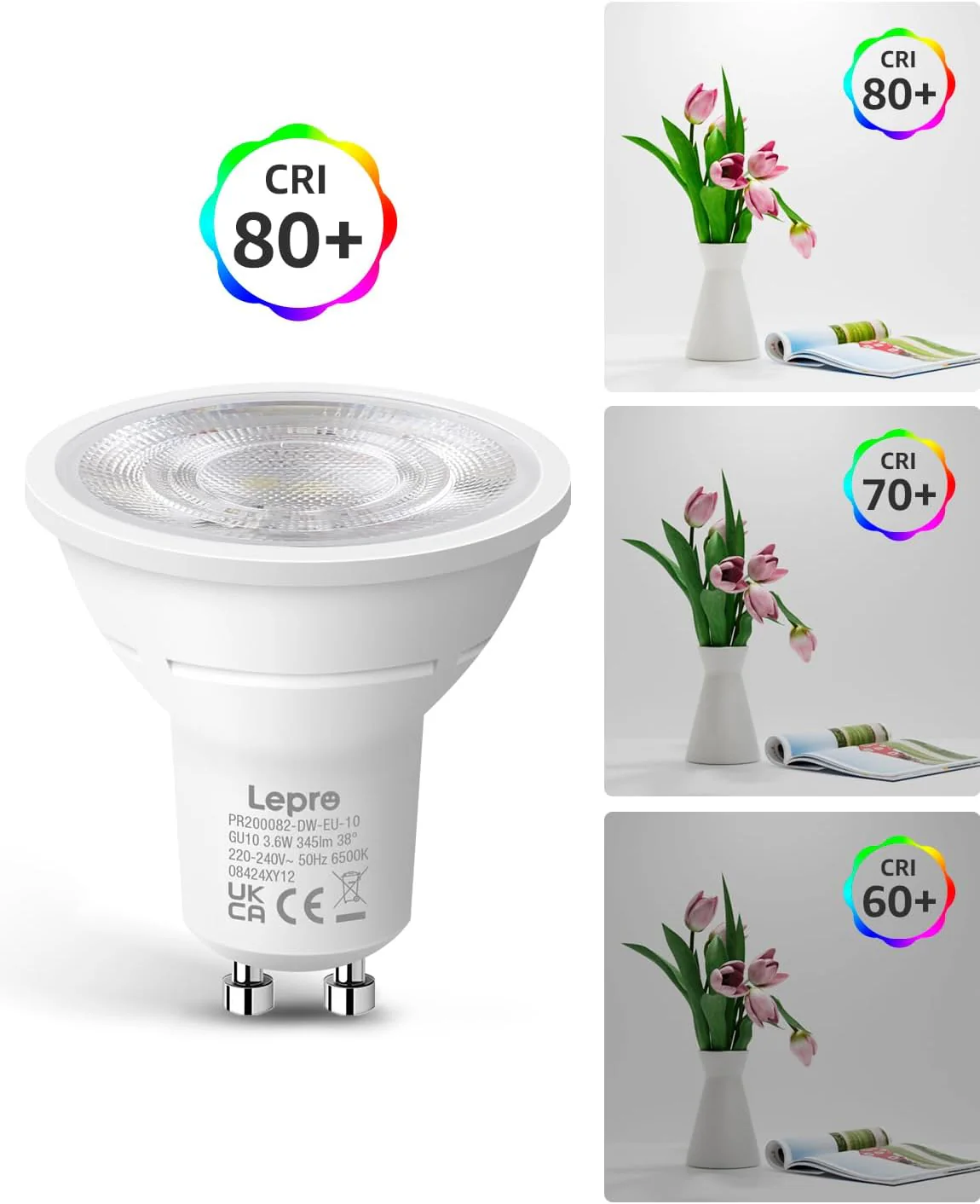 Lepro GU10 LED Spotlight Bulbs 3.6W, Cool White 6500K, 345lm, 50W Halogen Spot Light Bulbs Equivalent, Energy Saving GU10 Daylight Bulbs, No Flickering, Non-dimmable, Pack of 10 - Image 5