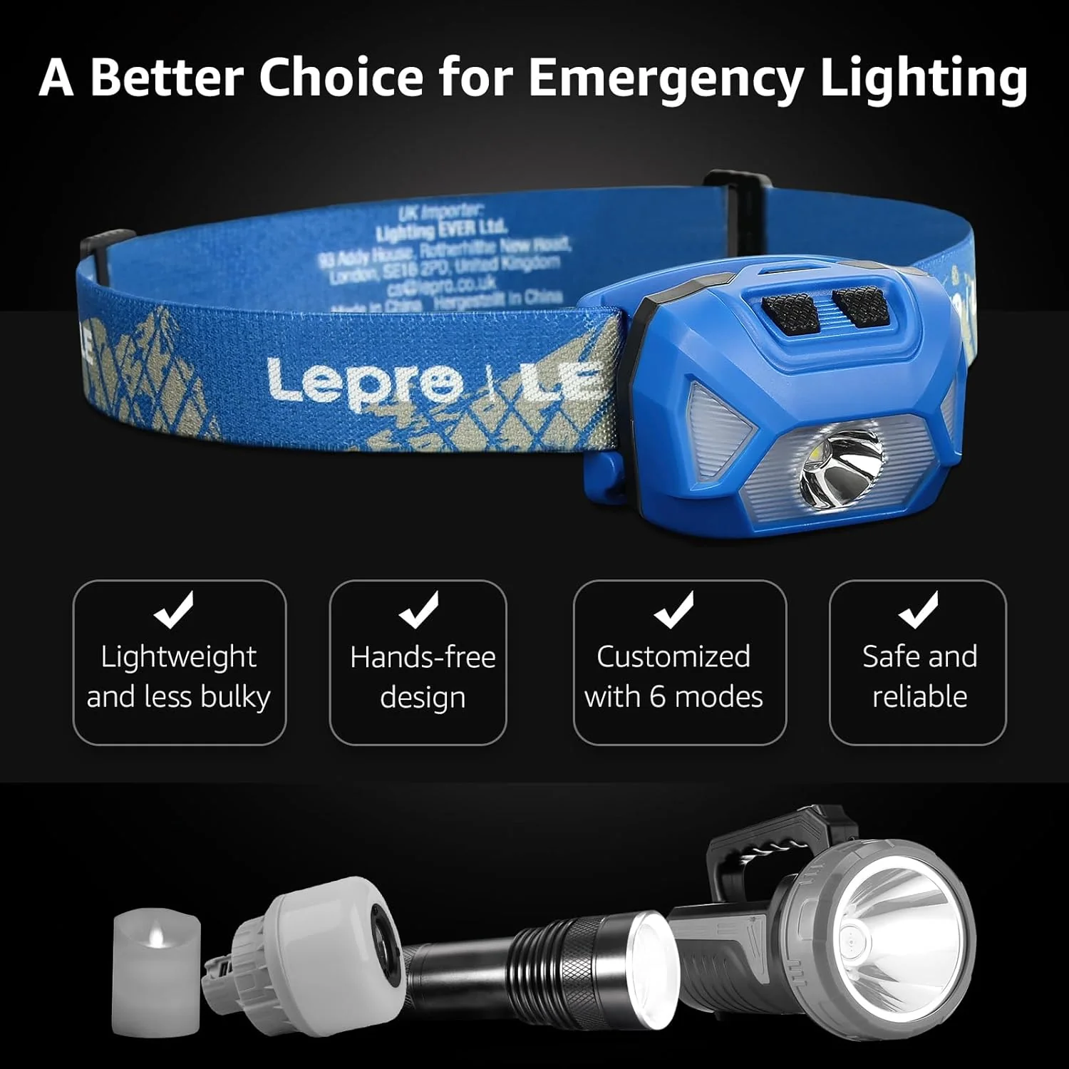 Lepro Head Torch, [2 Pack] Super Bright LED Headlamp with 6 Lighting Modes, Waterproof, Battery Powered LED Lightweight Headlight for Cycling Running Camping for Kids Adults [Not Included Battery] - Image 7
