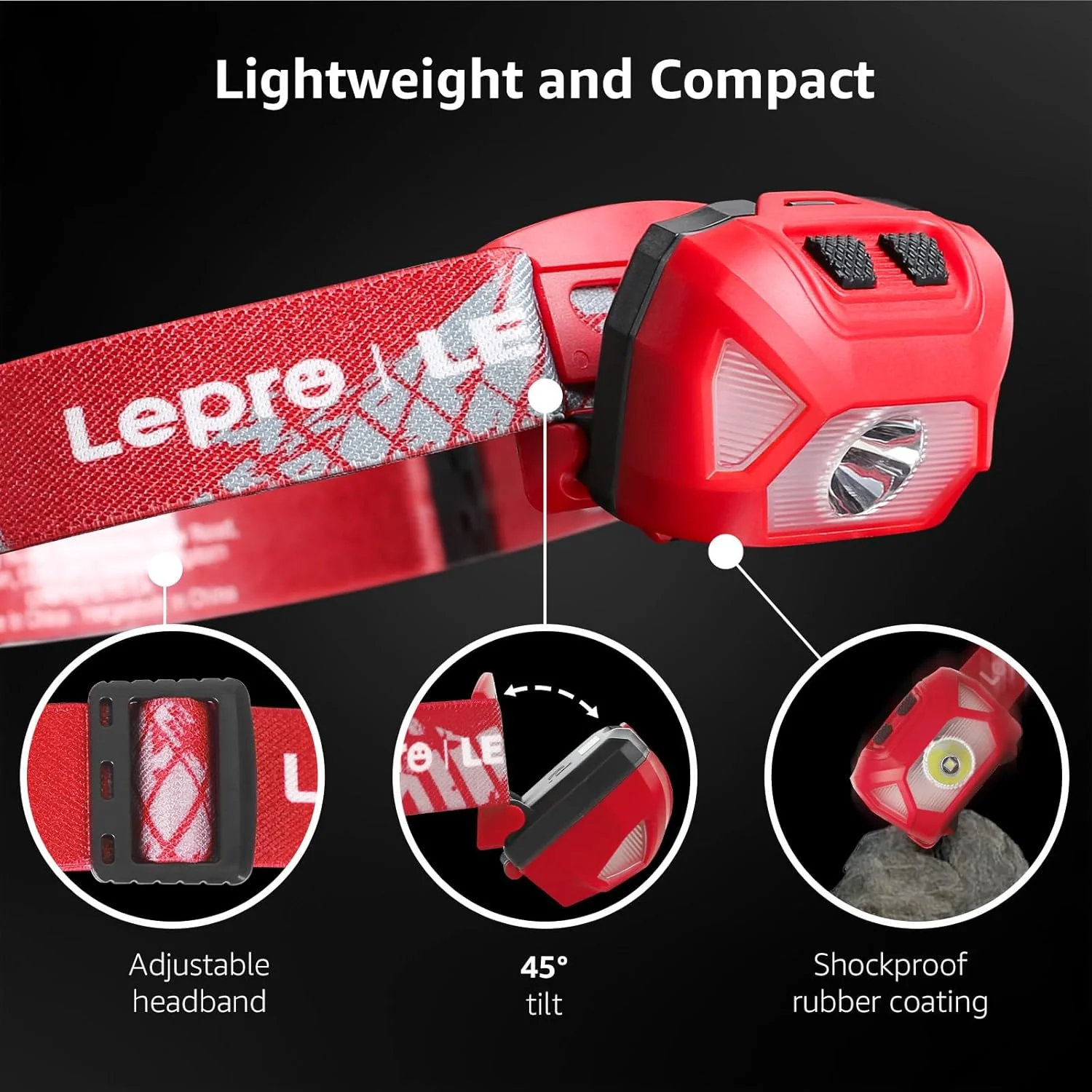 Lepro Head Torch, [2 Pack] Super Bright LED Headlamp with 6 Lighting Modes, Waterproof, Battery Powered LED Lightweight Headlight for Cycling Running Camping for Kids Adults [Not Included Battery] - Image 5