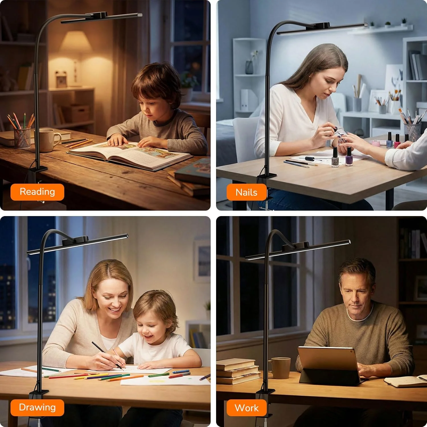 Lepro LED Desk Lamp with Clamp, Eye-Caring Desk Light, 700lm, 5 Brightness Levels & 5 Colour Modes, Flexible Office Lamp for Monitor, Reading, Crafts, Nails, School, Adapter Included, Black [Energy Class F] - Image 7
