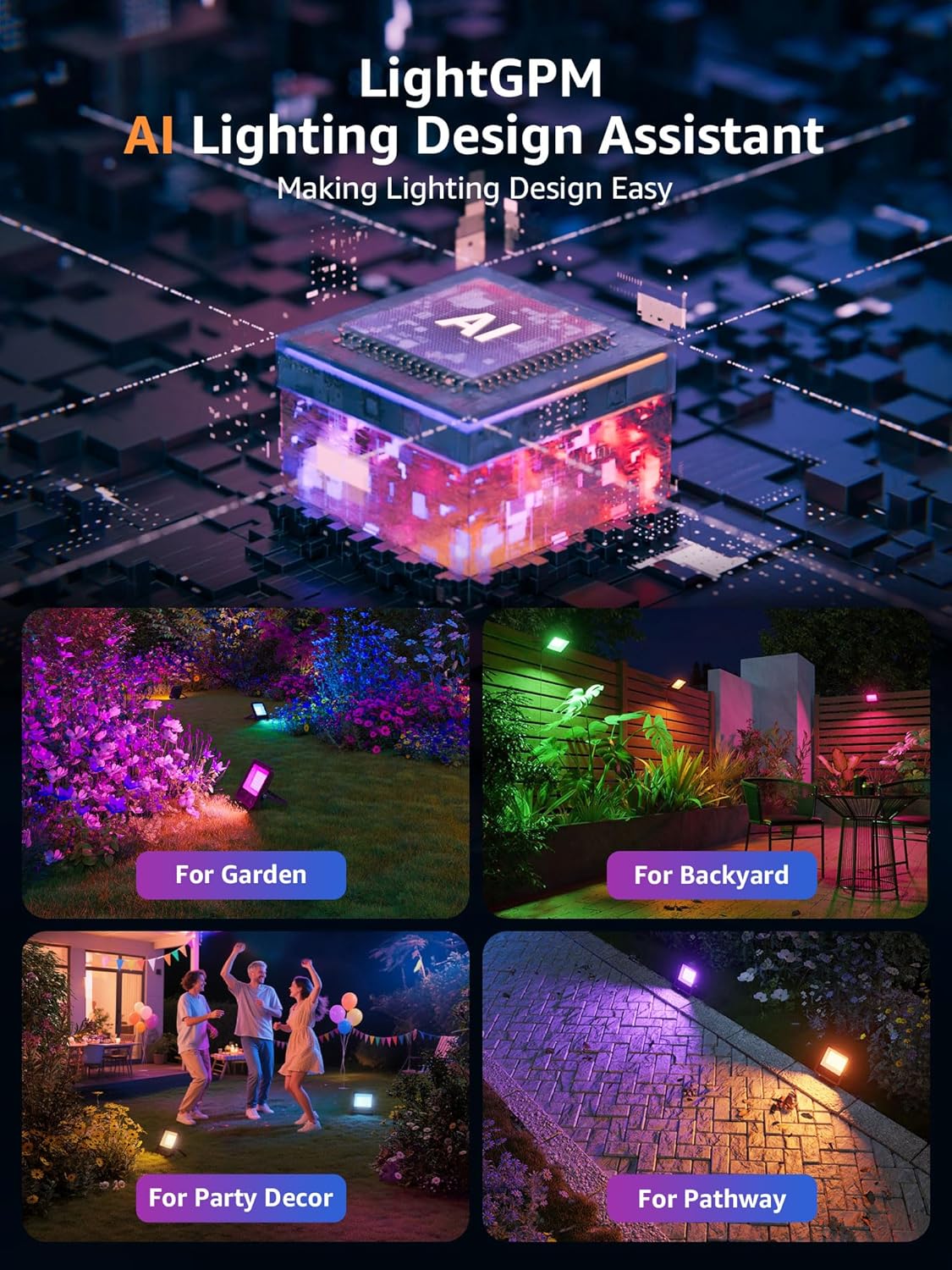 Lepro Led Flood Light Outdoor 30w, Colour Changing Floodlight App Control, 16M Colors DIY, LightGPM AI Mode, Music Sync, Voice Control with Alexa&Google, Timer, IP65 Waterproof for Outdoor Decoration - Image 10