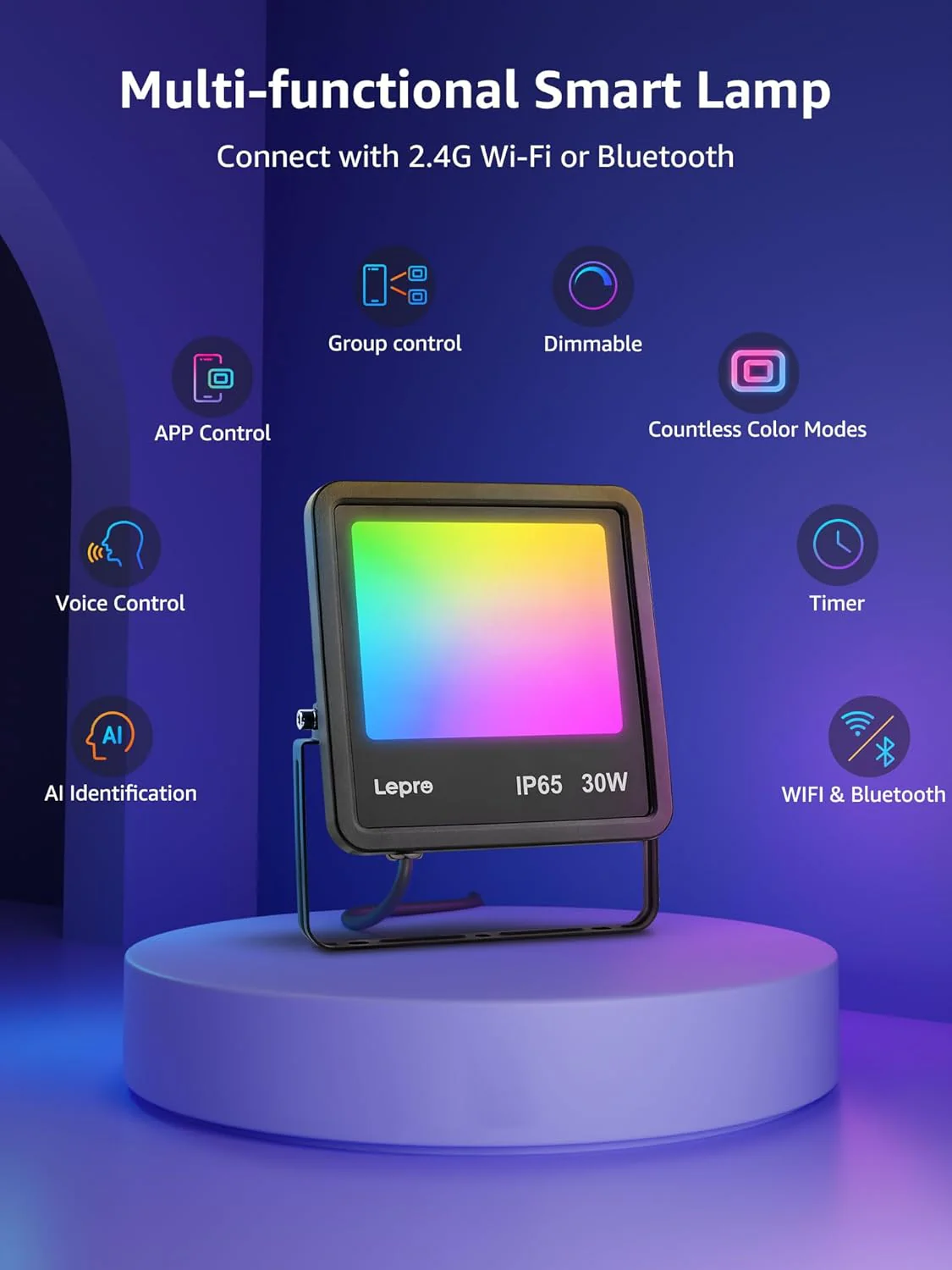 Lepro Led Flood Light Outdoor 30w, Colour Changing Floodlight App Control, 16M Colors DIY, LightGPM AI Mode, Music Sync, Voice Control with Alexa&Google, Timer, IP65 Waterproof for Outdoor Decoration - Image 11