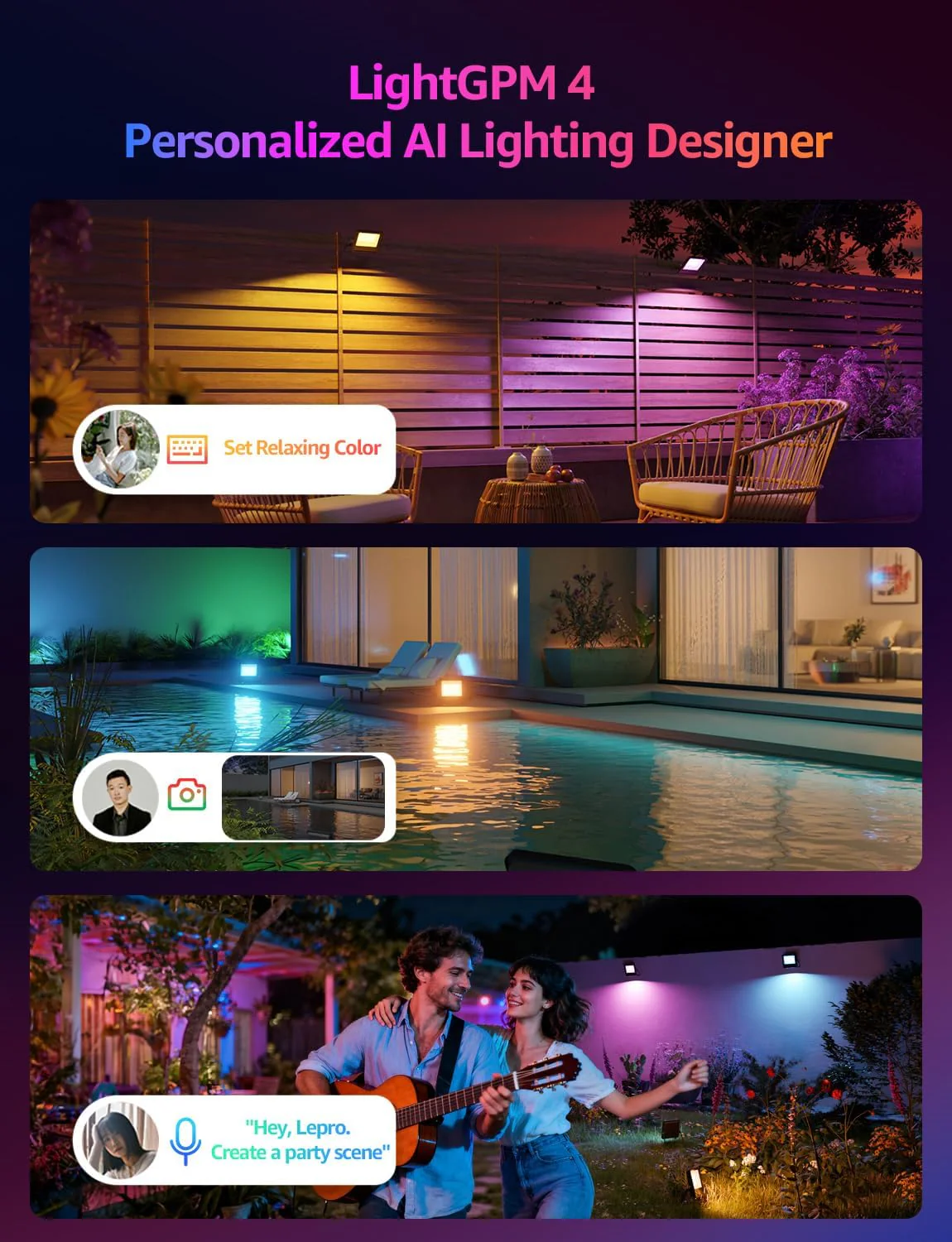 Lepro Led Flood Light Outdoor 30w, Colour Changing Floodlight App Control, 16M Colors DIY, LightGPM AI Mode, Music Sync, Voice Control with Alexa&Google, Timer, IP65 Waterproof for Outdoor Decoration - Image 2
