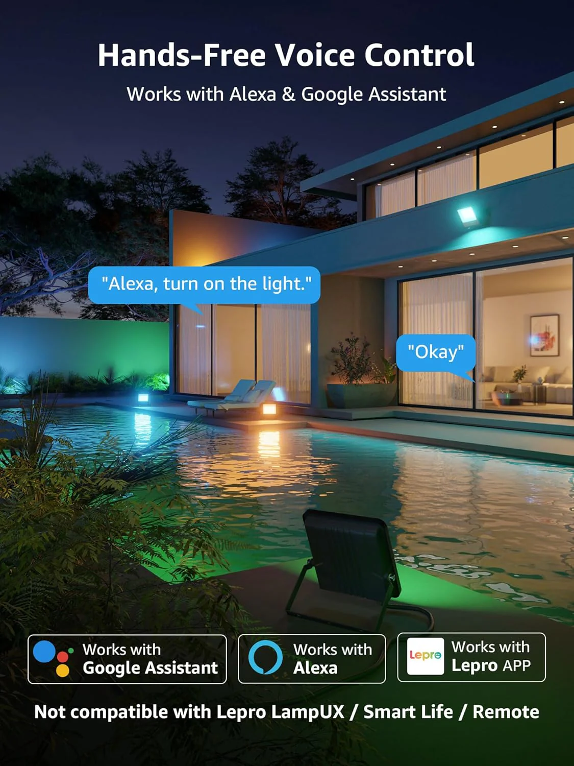 Lepro Led Flood Light Outdoor 30w, Colour Changing Floodlight App Control, 16M Colors DIY, LightGPM AI Mode, Music Sync, Voice Control with Alexa&Google, Timer, IP65 Waterproof for Outdoor Decoration - Image 5