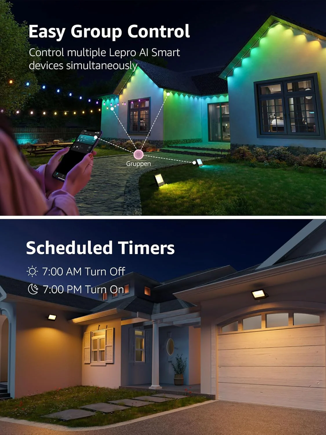Lepro Led Flood Light Outdoor 30w, Colour Changing Floodlight App Control, 16M Colors DIY, LightGPM AI Mode, Music Sync, Voice Control with Alexa&Google, Timer, IP65 Waterproof for Outdoor Decoration - Image 7