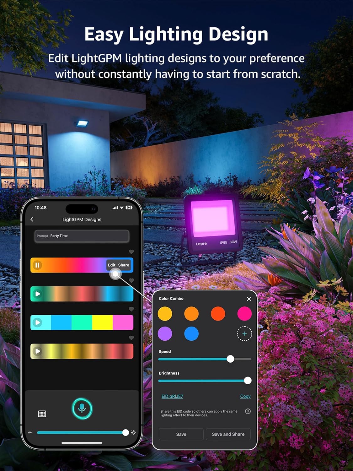 Lepro Led Flood Light Outdoor 30w, Colour Changing Floodlight App Control, 16M Colors DIY, LightGPM AI Mode, Music Sync, Voice Control with Alexa&Google, Timer, IP65 Waterproof for Outdoor Decoration - Image 8