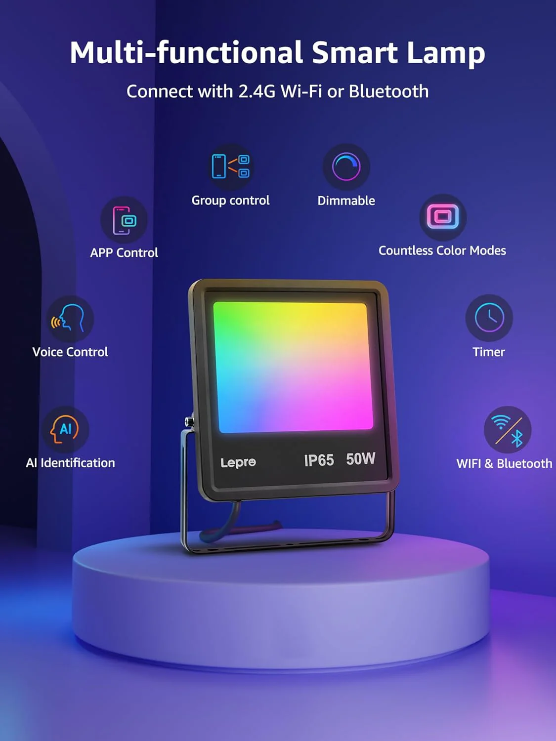 Lepro Led Flood Light Outdoor 50w, Colour Changing Floodlight App Control, 16M Colors DIY, LightGPM AI Mode, Music Sync, Voice Control with Alexa&Google, Timer, IP65 Waterproof for Outdoor Decoration - Image 11