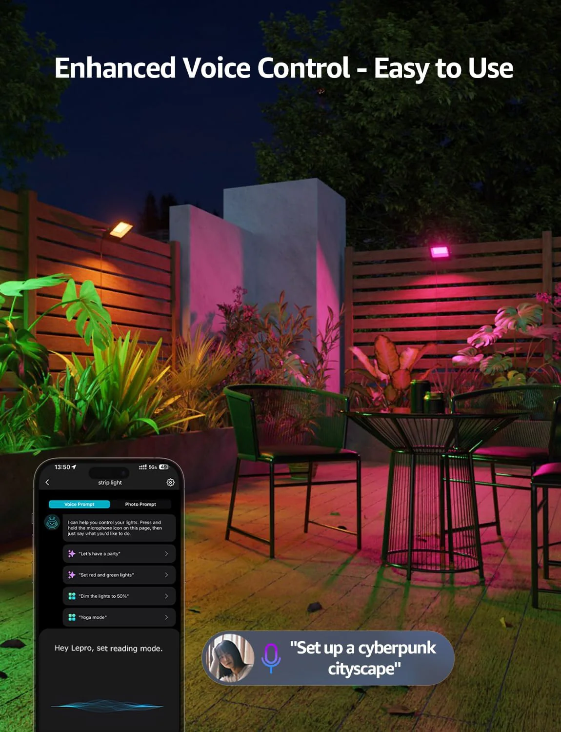 Lepro Led Flood Light Outdoor 50w, Colour Changing Floodlight App Control, 16M Colors DIY, LightGPM AI Mode, Music Sync, Voice Control with Alexa&Google, Timer, IP65 Waterproof for Outdoor Decoration - Image 3