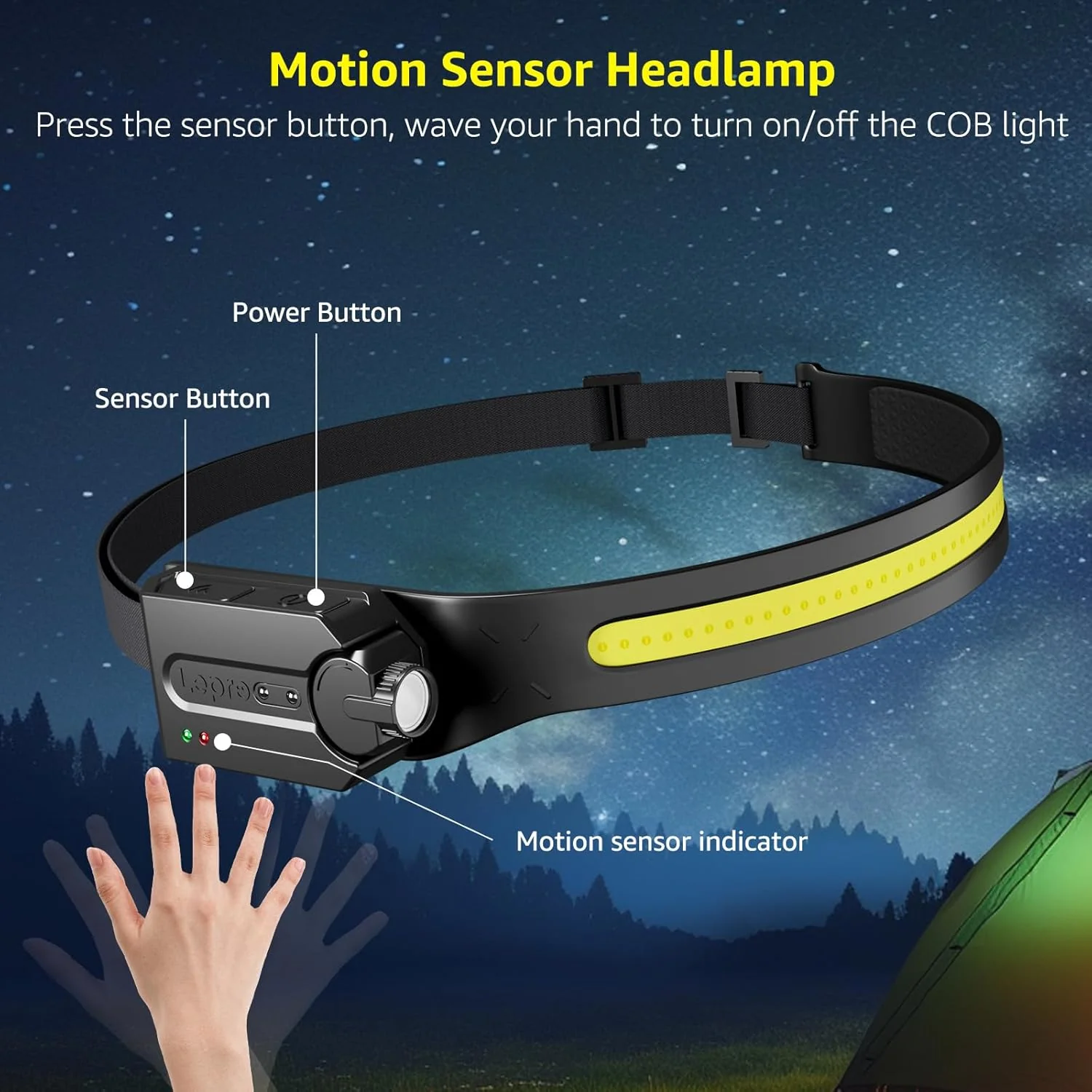 Lepro Led Head Torch Rechargeable, 2 Pack Super Bright Headlamp Flashlight 230¡«Wide Beam with Adjustable Spotlight, Motion Sensor, Waterproof Lightweight Headlight for Camping, Cycling, Running, Night - Image 6