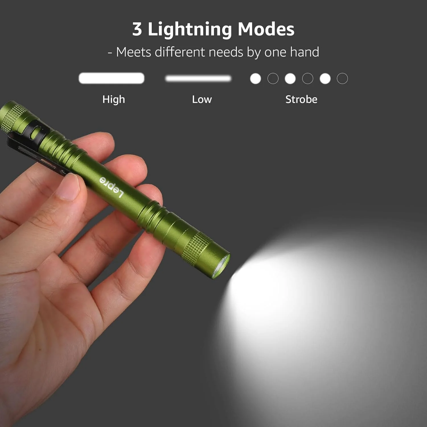 Lepro LED Torch Battery Powered, 2 Pack Pen Torch with Clip - Small Flightlight, 3 Modes, IP44 Waterproof for Camping, Emergencies, Repairs, Dog Walking, Power Cuts (Batteries Included), Green [Energy Class A] - Image 3