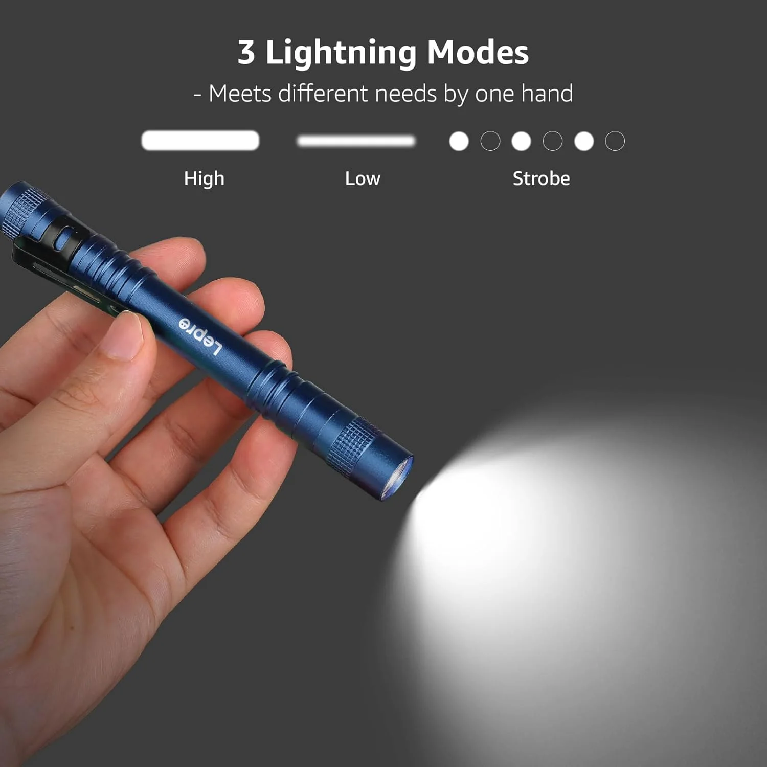Lepro LED Torch Battery Powered, 2 Pack Pen Torch with Clip - Small Flightlight, 3 Modes, IP44 Waterproof for Inspection, Work, Repair and Nurses (Batteries Included), Blue - Image 3