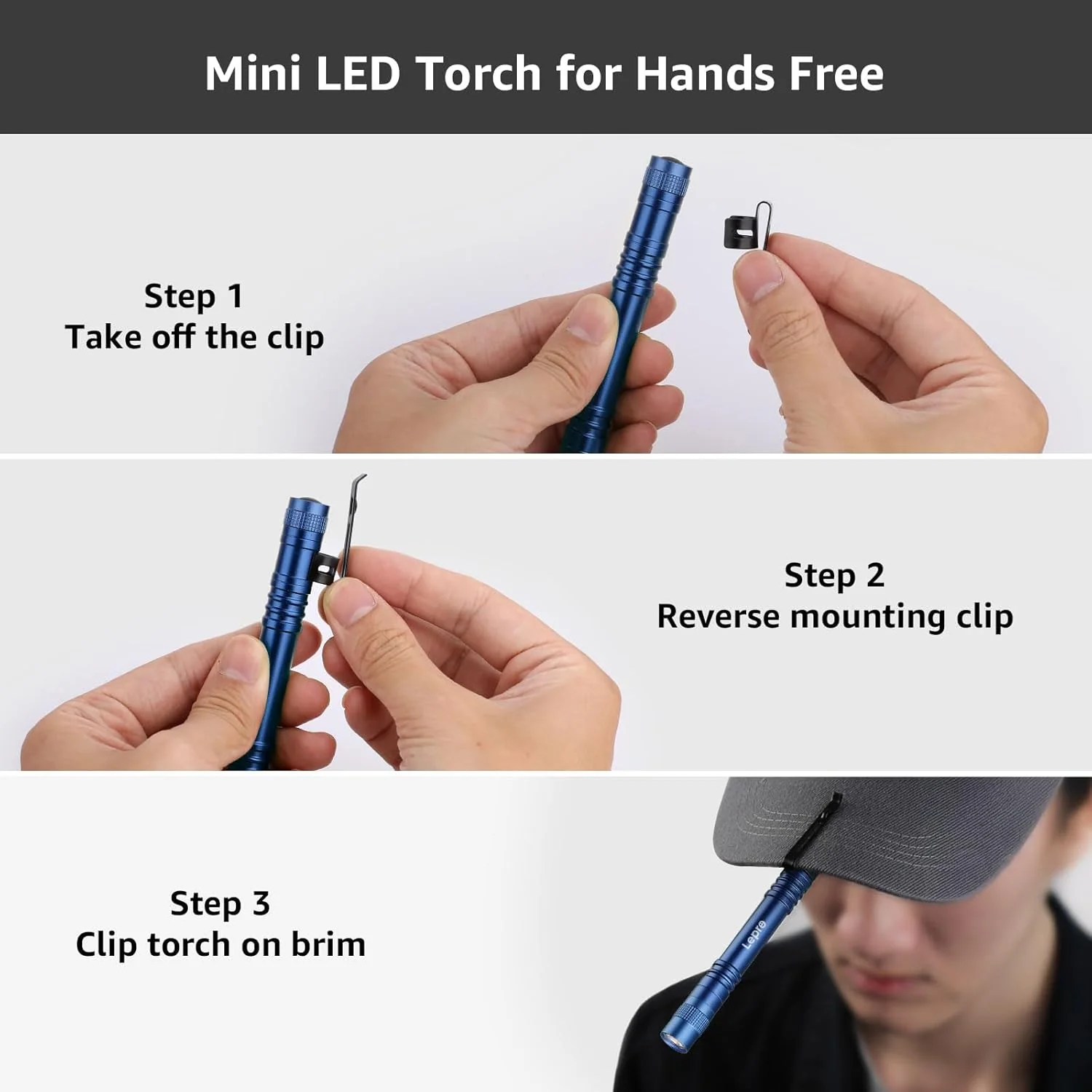 Lepro LED Torch Battery Powered, 2 Pack Pen Torch with Clip - Small Flightlight, 3 Modes, IP44 Waterproof for Inspection, Work, Repair and Nurses (Batteries Included), Blue - Image 6