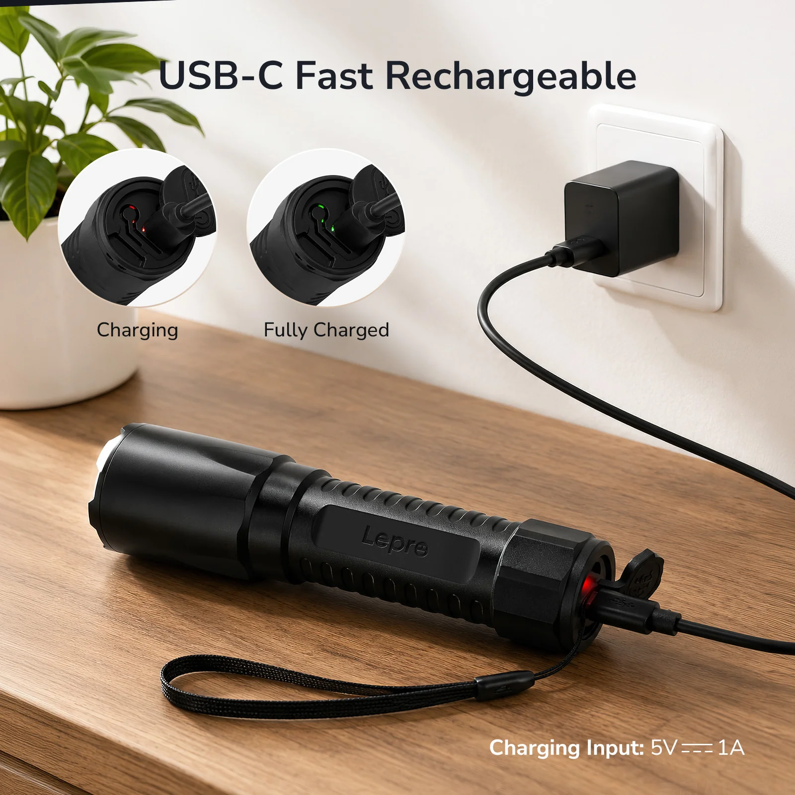 Lepro LED Torch Rechargeable, Super Bright Flashlight with 5 Modes & Memory Function, IPX4 Water Resistant, Long-Lasting, Plastic Lightweight Small Torch for Camping, Hiking, Power Cuts, Dog Walking [Energy Class A+] - Image 7