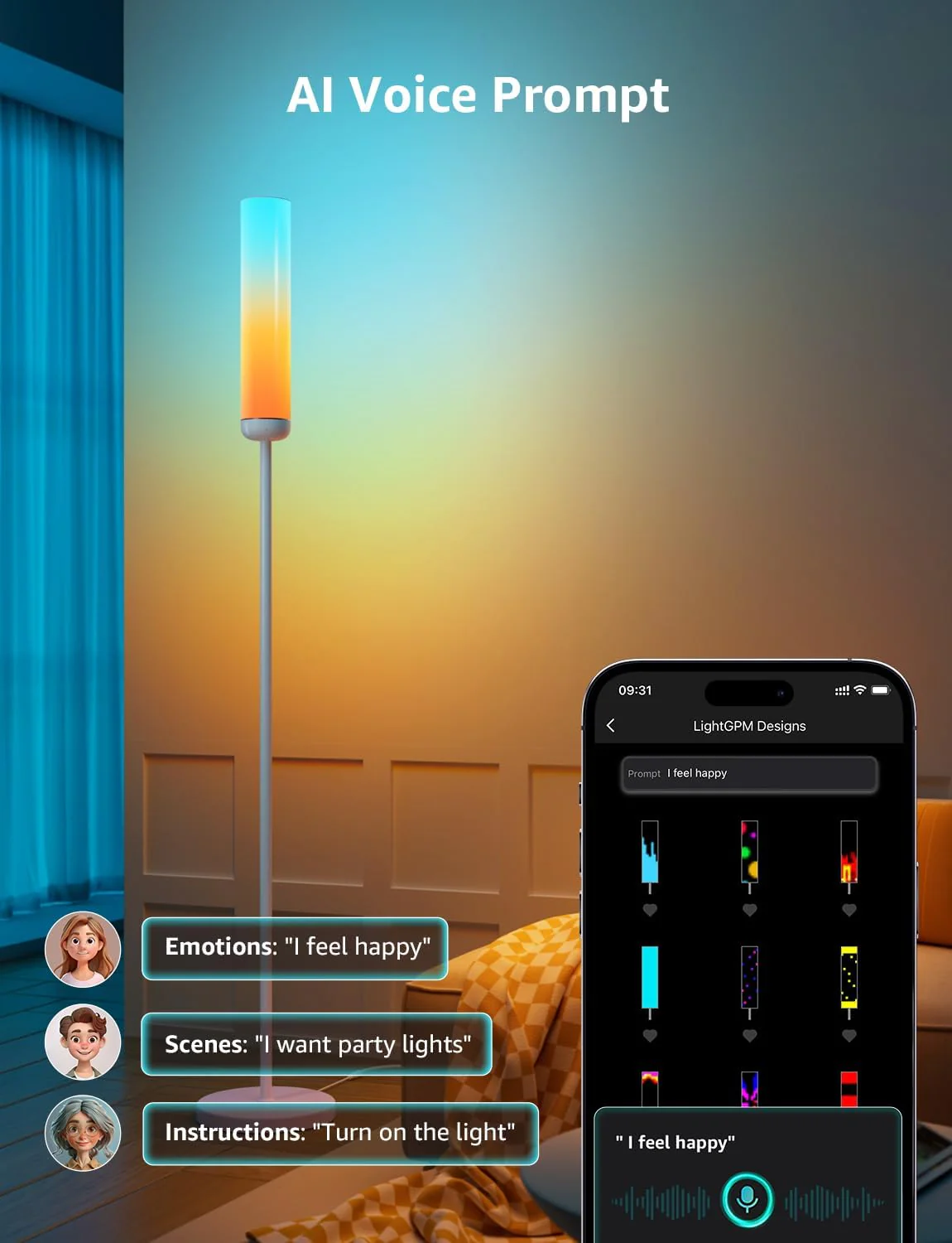 Lepro O1 AI Floor Lamp, Smart Standing Lamp with Music Sync, 2300 Lumen Corner Floor lamp for Living Room, Bedroom, RGB+CCT, AI Lighting Design Assistant, Works with Alexa, 2.4GHz WiFi, No Remote - Image 3